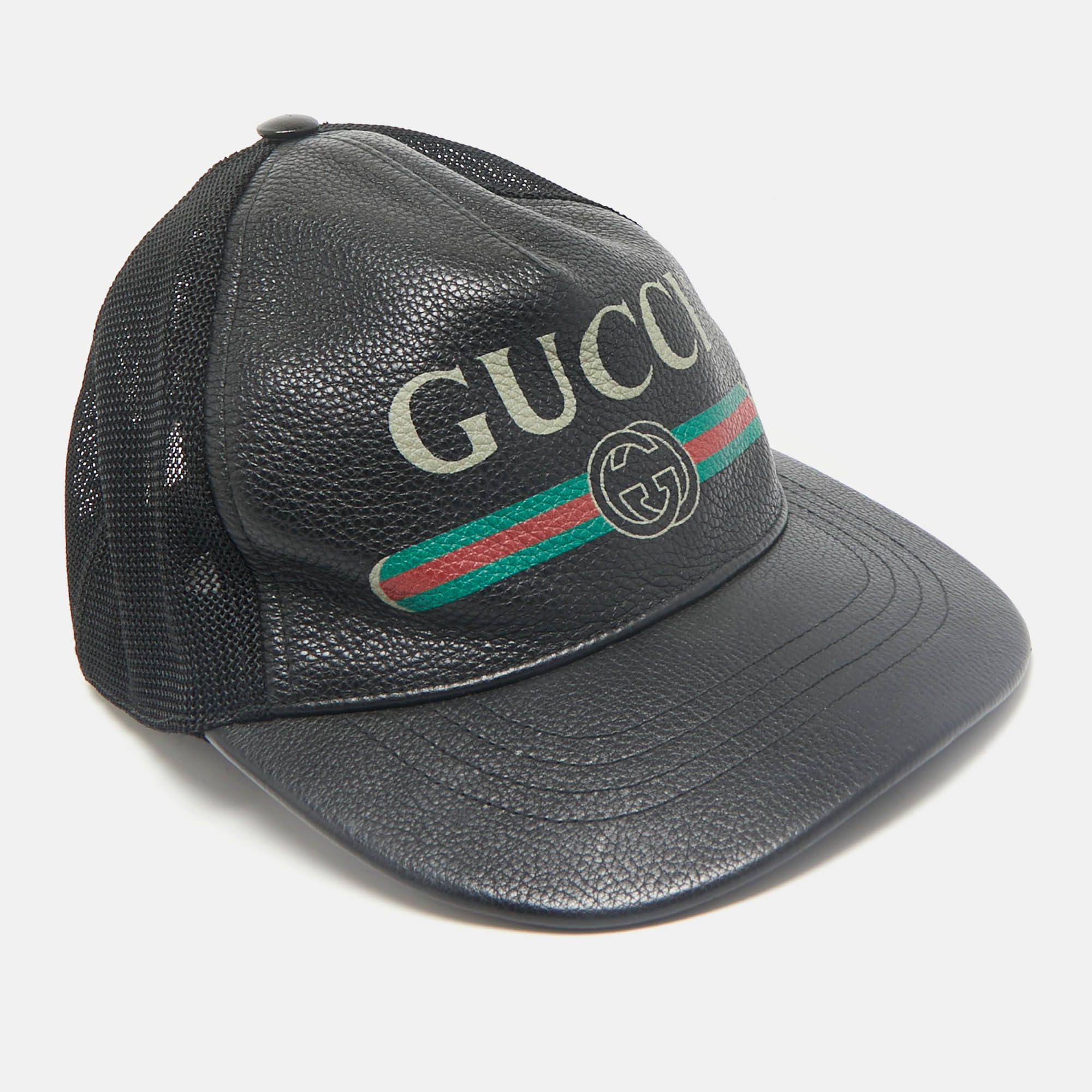 

Gucci Black Vintage Logo Leather and Mesh Baseball Cap S