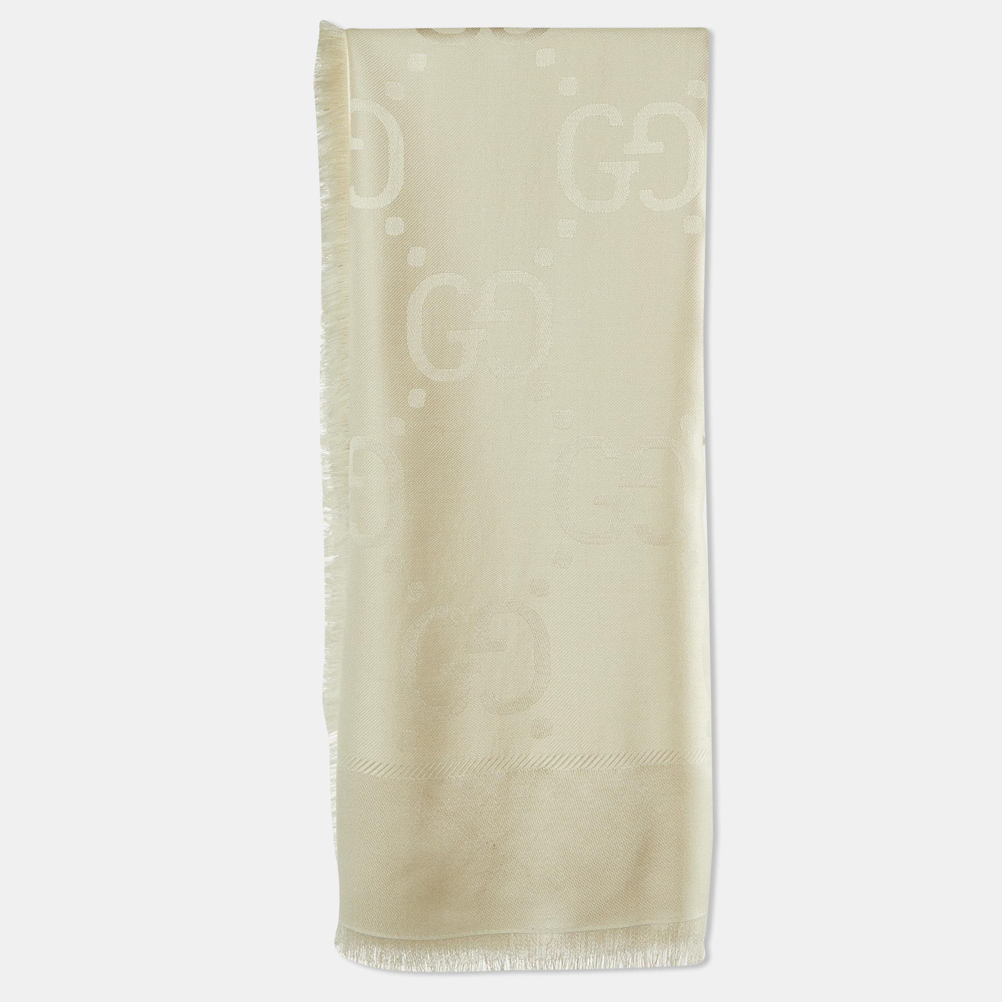 

Gucci Cream GG Jacquard Silk & Wool Shawl