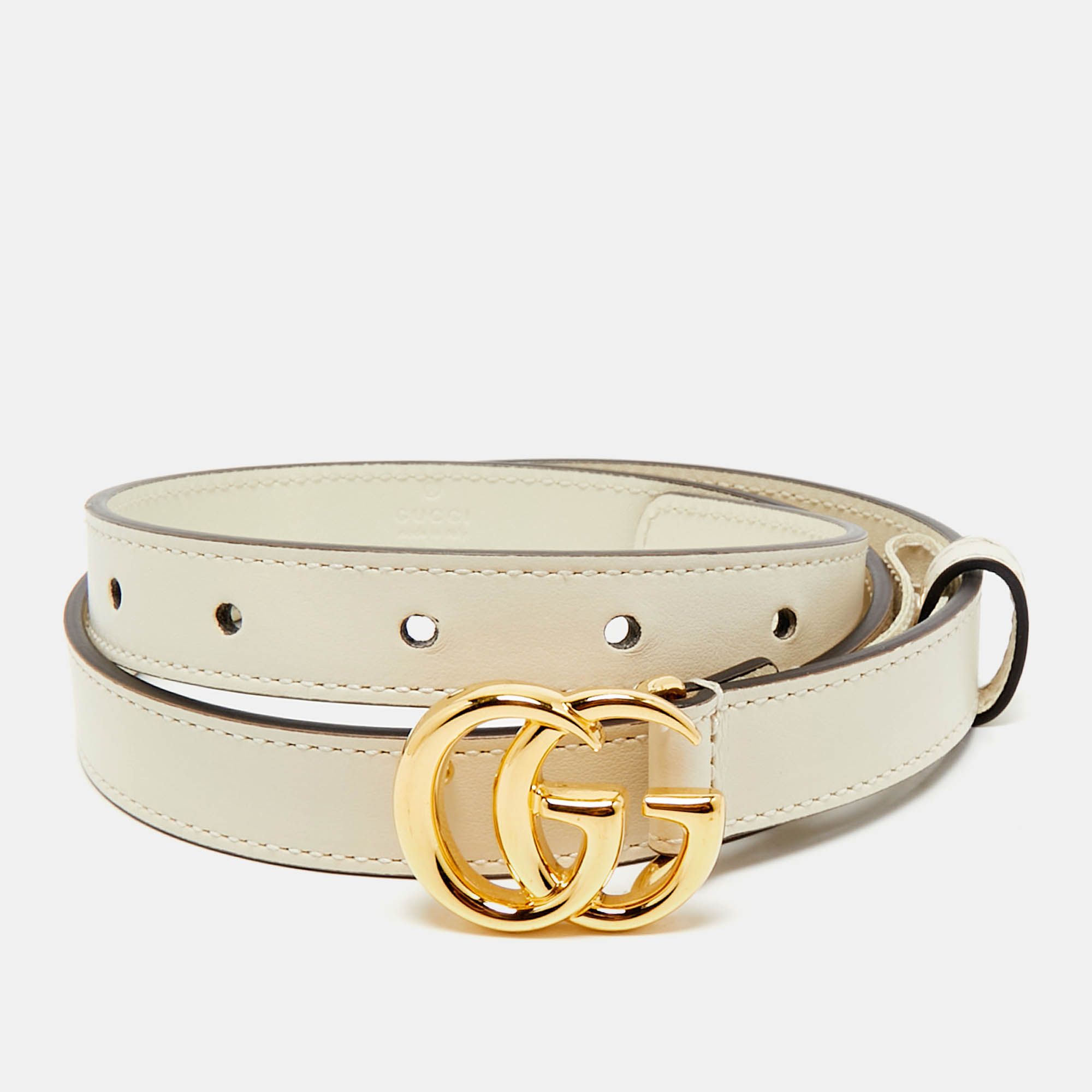 

Gucci Off White Leather GG Marmont Slim Belt