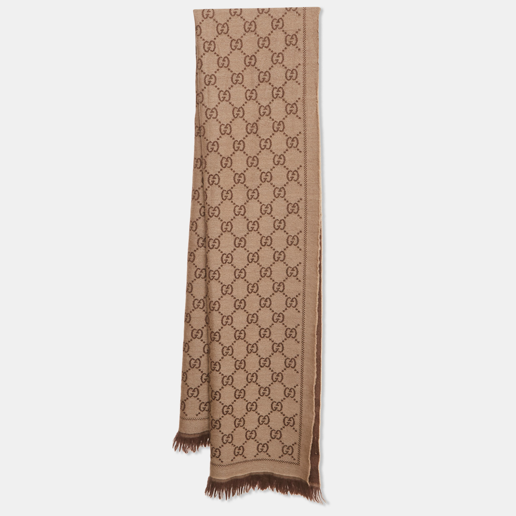 

Gucci Light Brown GG Jacquard Wool Knit Scarf