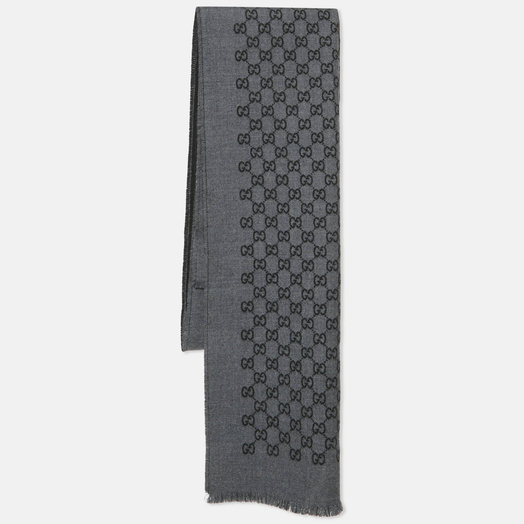 

Gucci Grey/Black GG Jacquard Wool Scarf