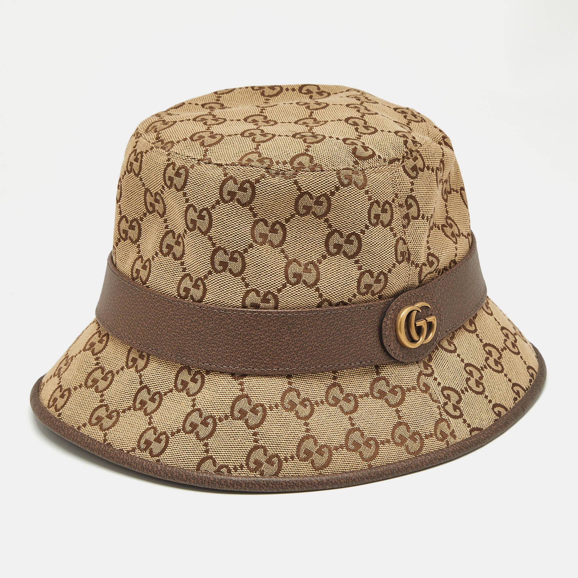 

Gucci Beige GG Canvas Leather Trimmed Bucket Hat