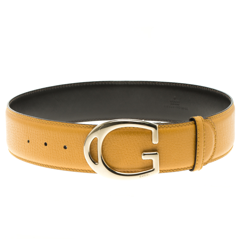 Gucci Tan Leather G Buckle Wide Belt Size 65 CM
