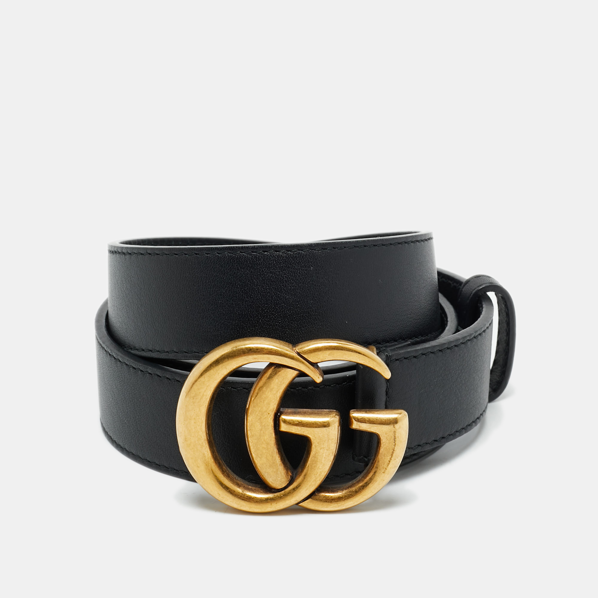 

Gucci Black Leather GG Marmont Buckle Belt 85CM