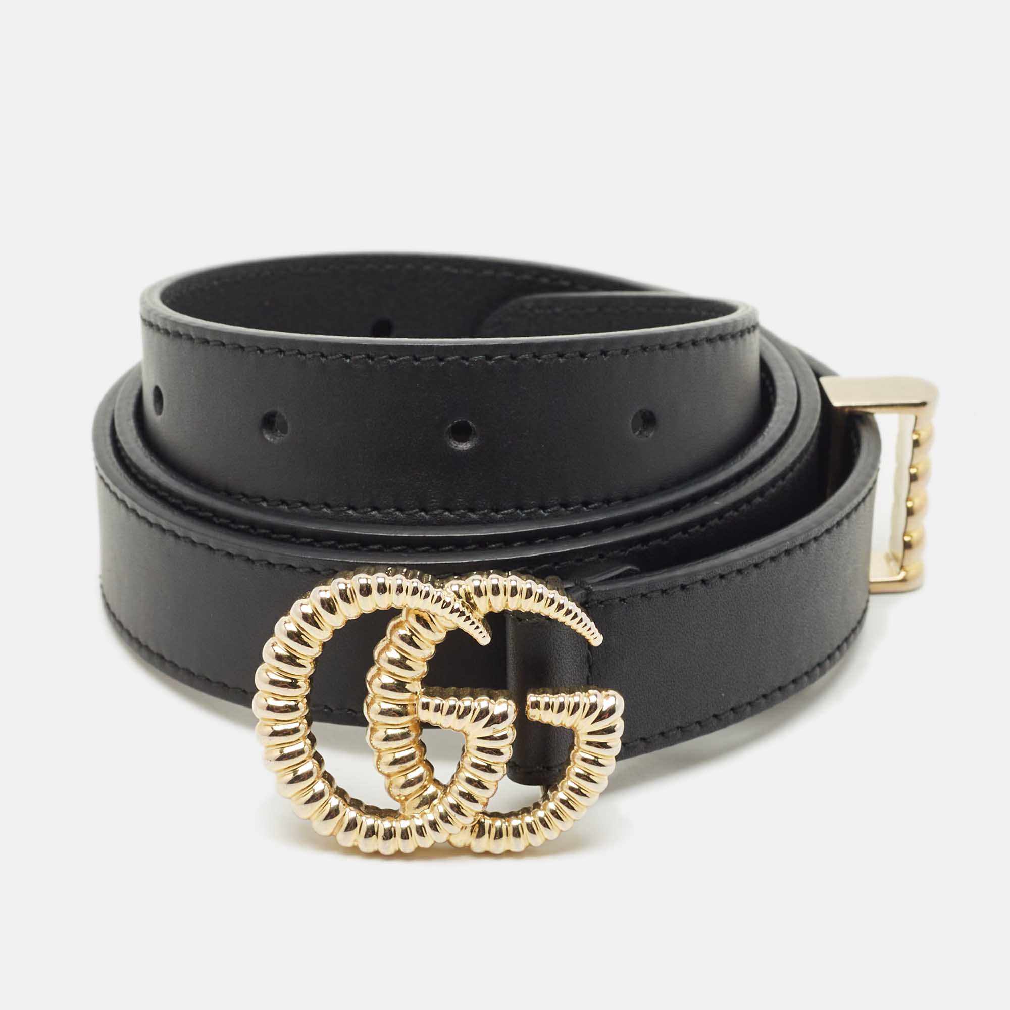 

Gucci Black Leather GG Marmont Torchon Belt 90CM