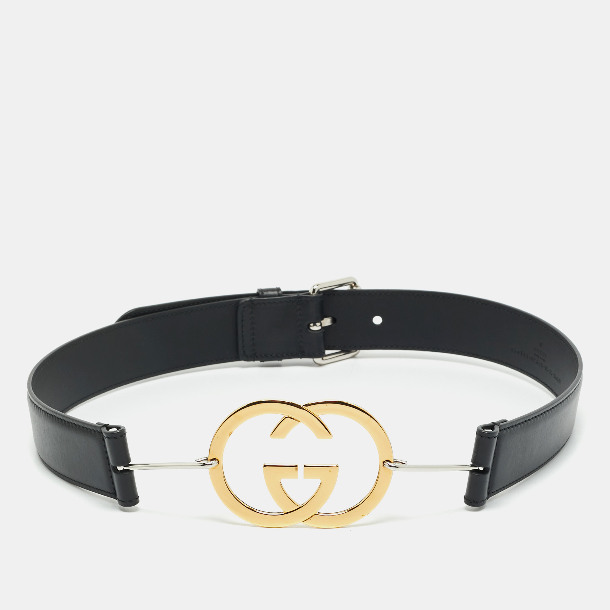 

Gucci Black Leather Interlocking G Buckle Belt