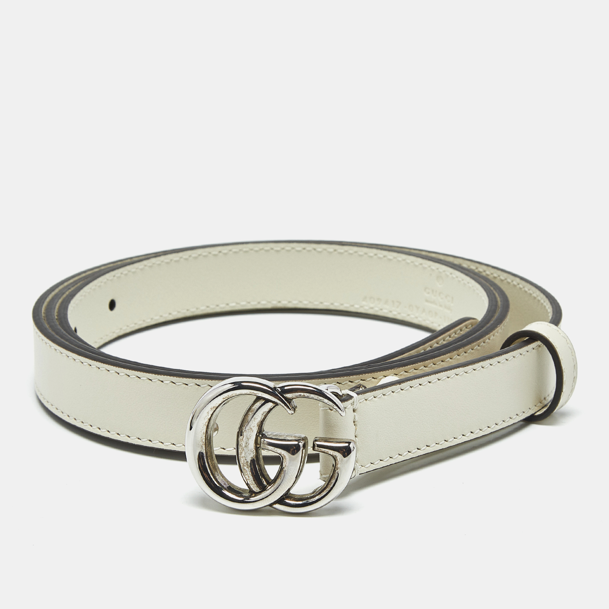 

Gucci Off White Leather GG Marmont Slim Belt