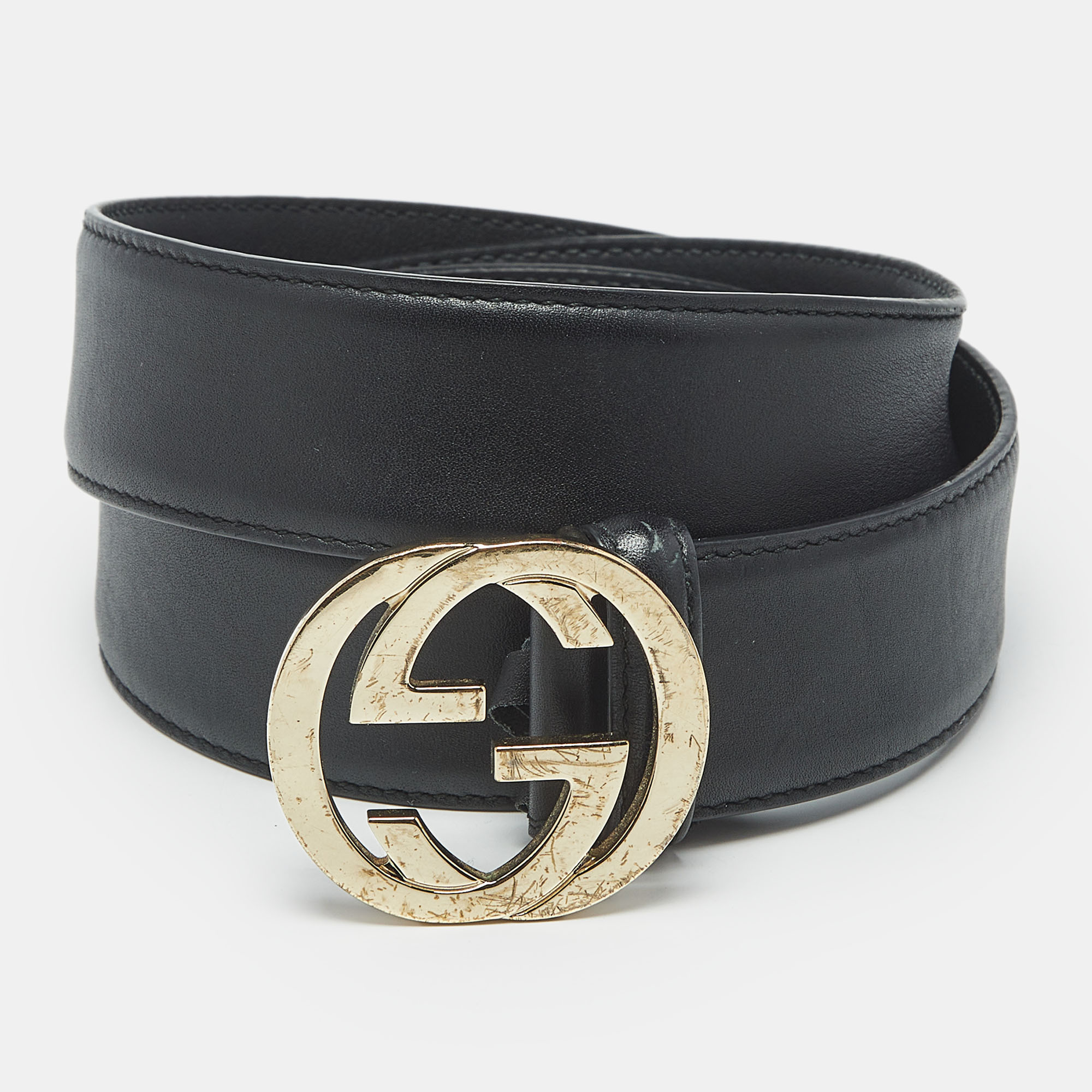 

Gucci Black Leather Interlocking G Buckle Belt