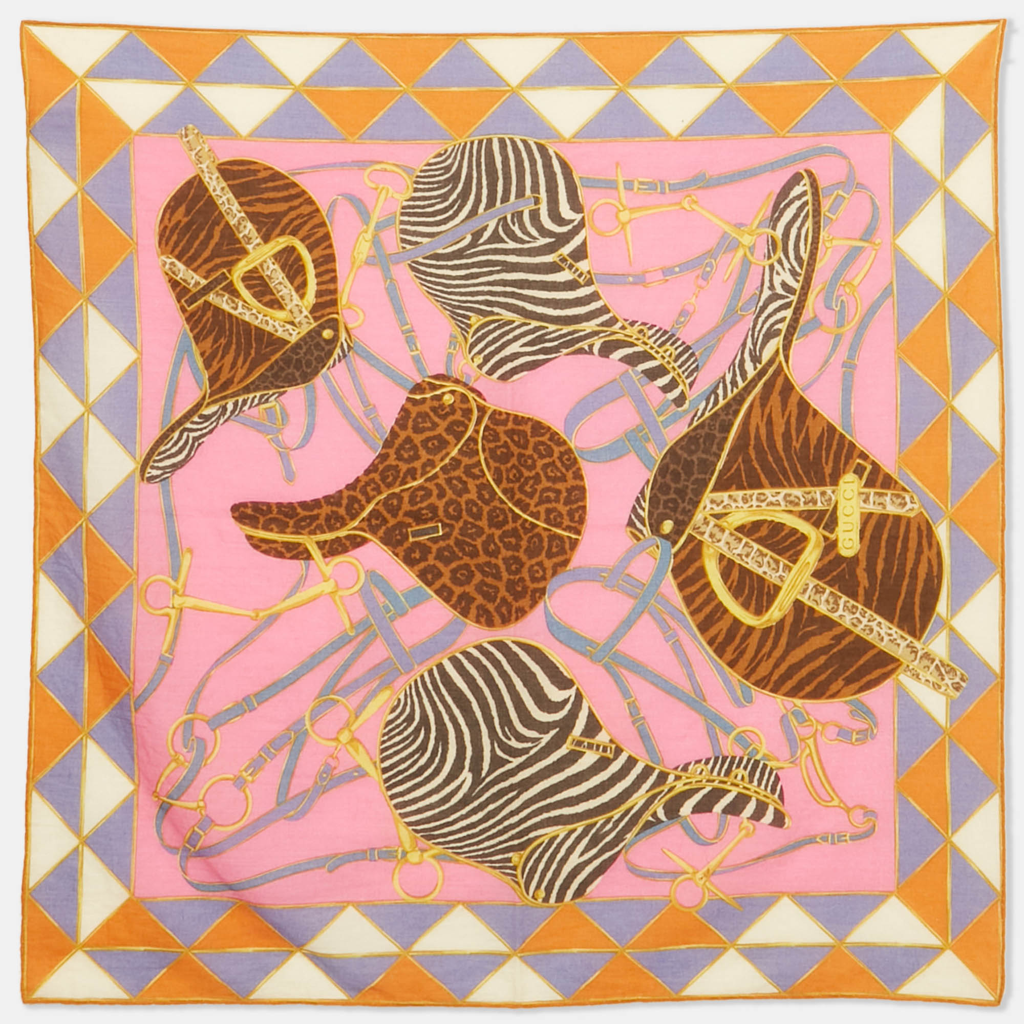 

Gucci Pink/Brown Animal Print Cotton Scarf