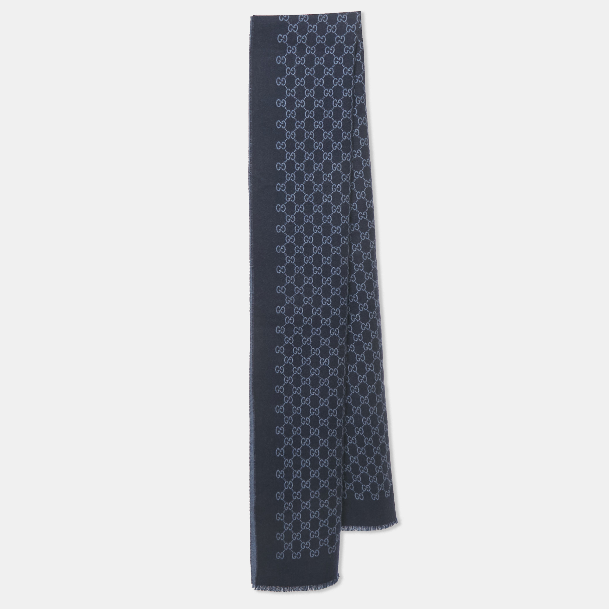 Gucci Blue GG Wool Reversible Scarf