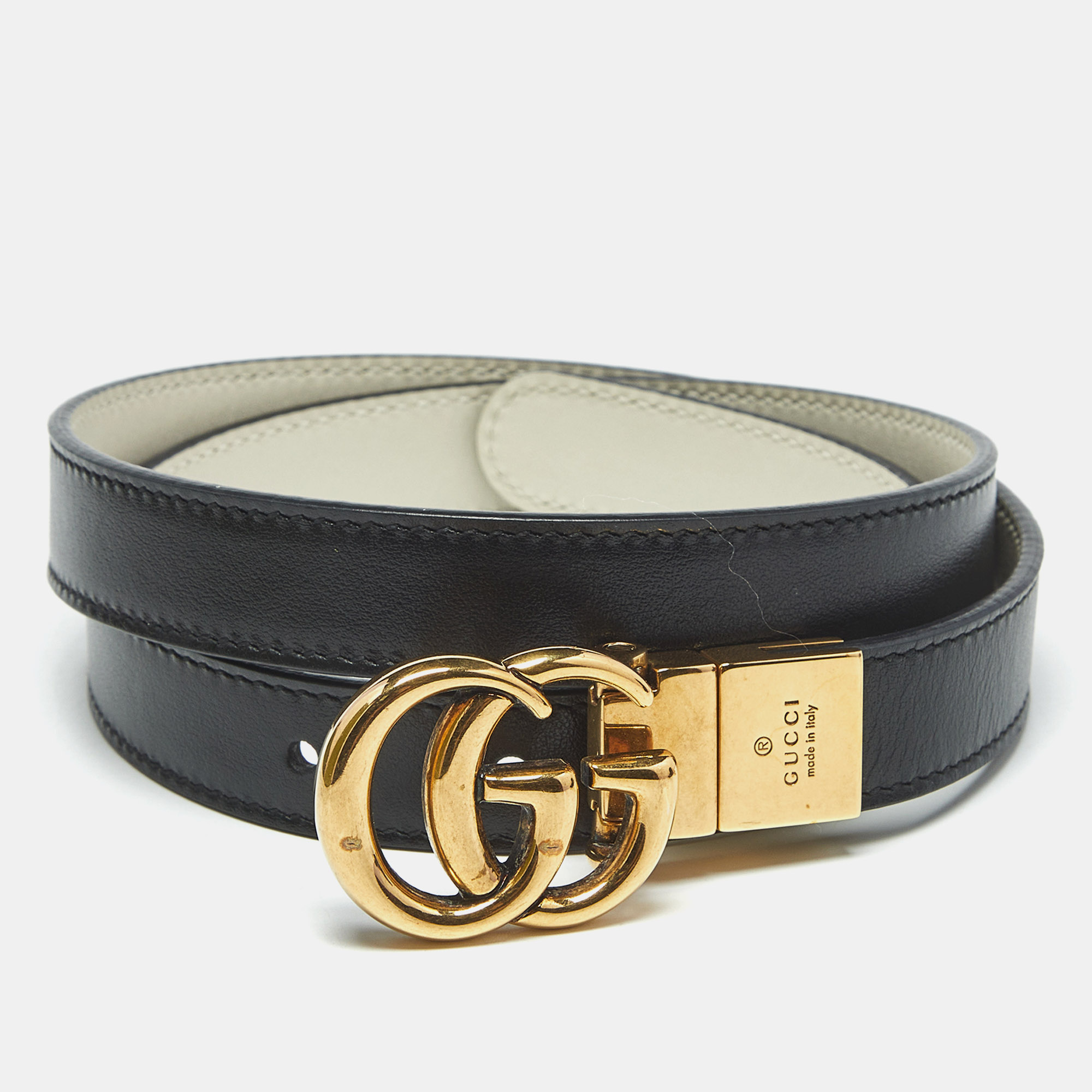 

Gucci Black/White Leather GG Marmont Reversible Slim Belt