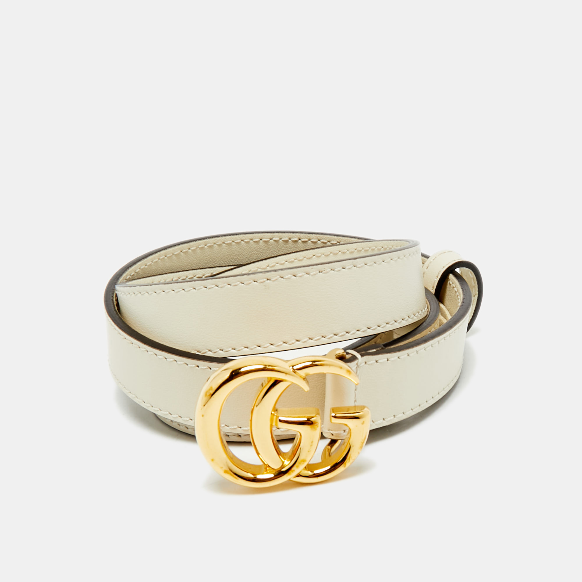 

Gucci Off White Leather GG Marmont Slim Belt