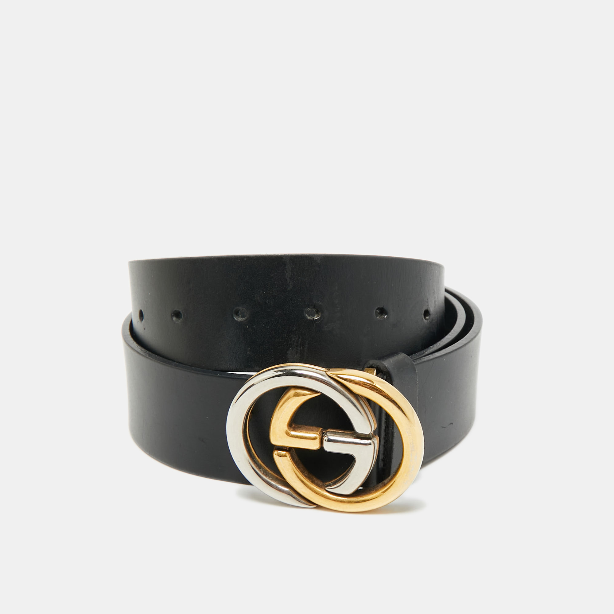 

Gucci Black Leather Interlocking G Buckle Belt