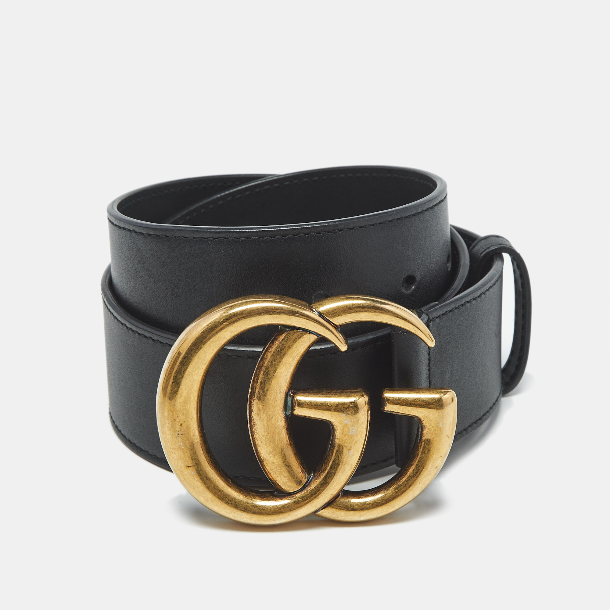 

Gucci Black Leather GG Marmont Buckle Belt