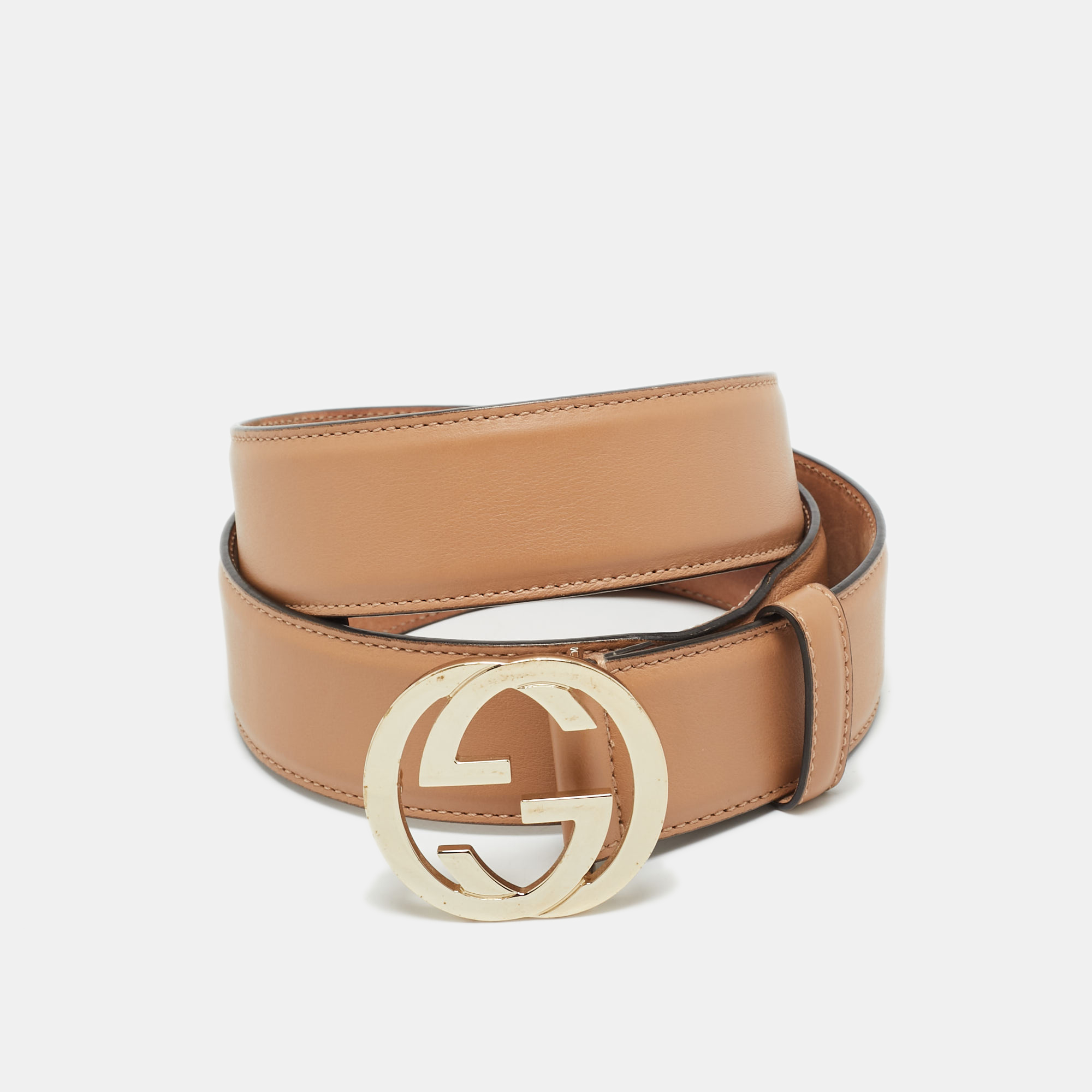 

Gucci Beige Leather Interlocking G Buckle Belt