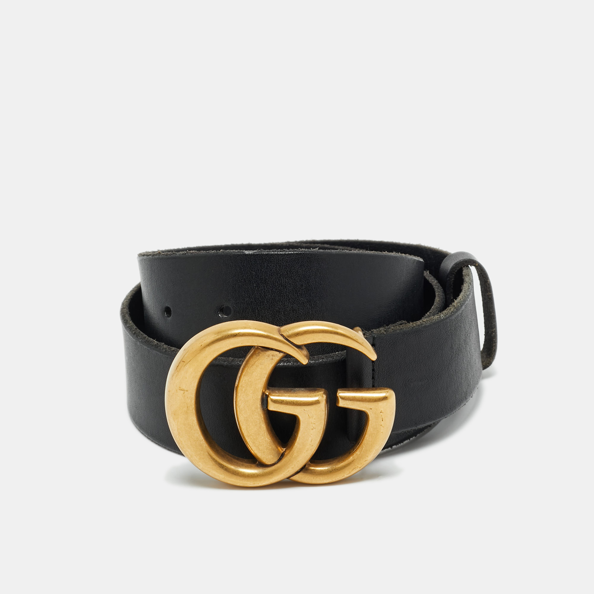 

Gucci Black Leather GG Marmont Buckle Belt