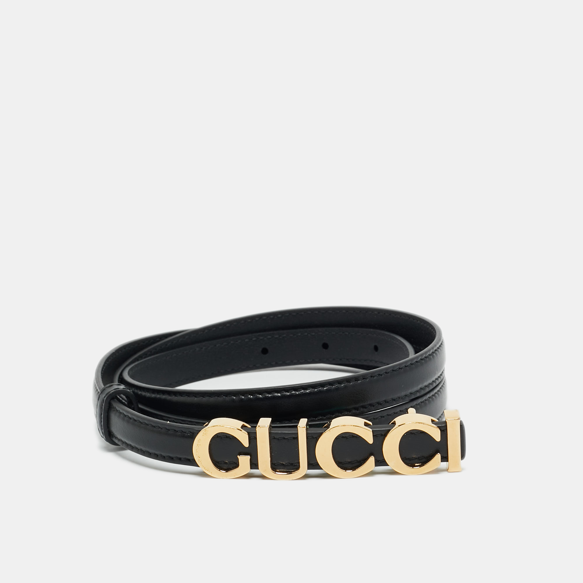 

Gucci Black Leather Logo Slim Waist Belt 95CM