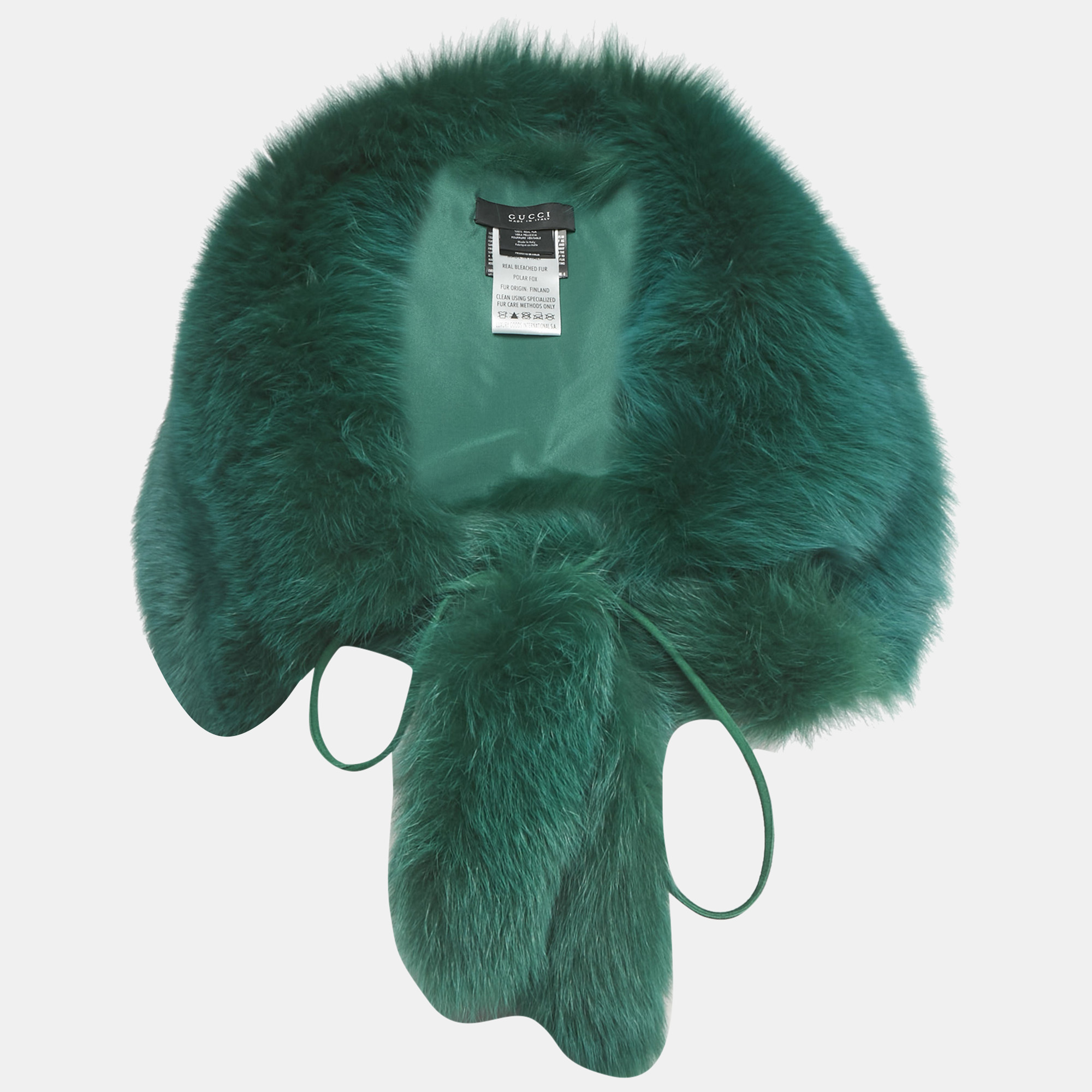 Pre-owned Gucci Green Fox Fur & Leather Trim Neck Collar