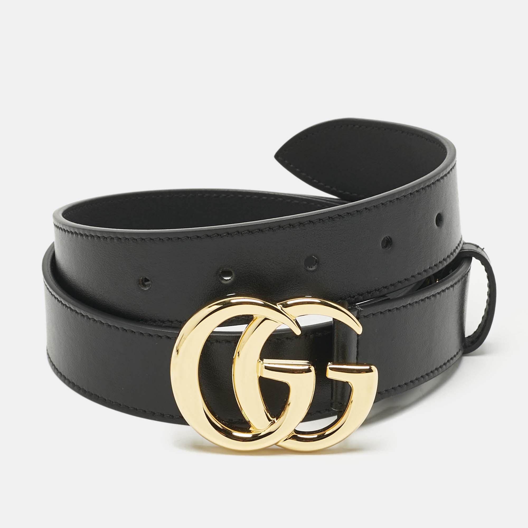 Gucci Black Leather GG Marmont Buckle Belt 85CM