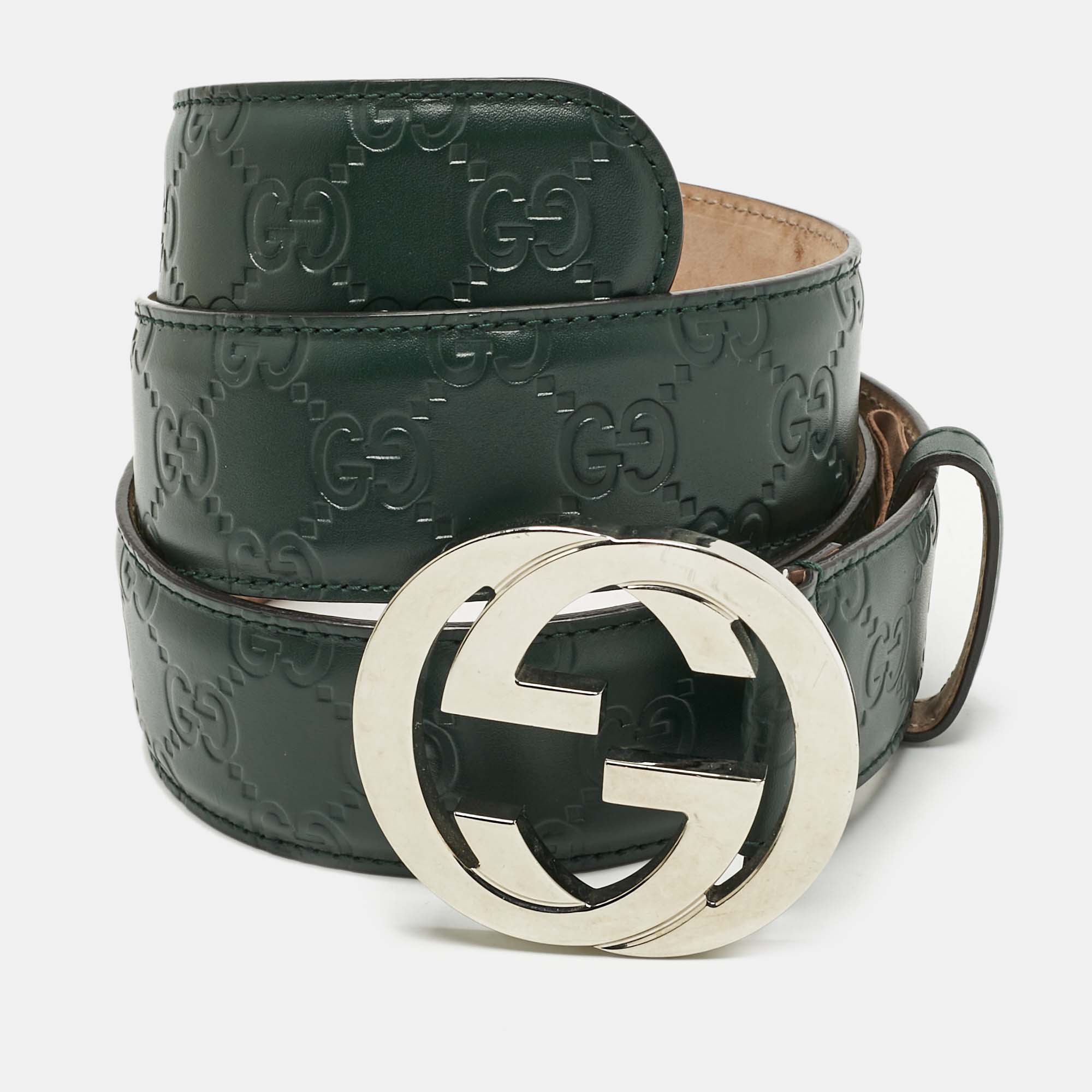 

Gucci Green Guccissima Leather Interlocking G Buckle Belt