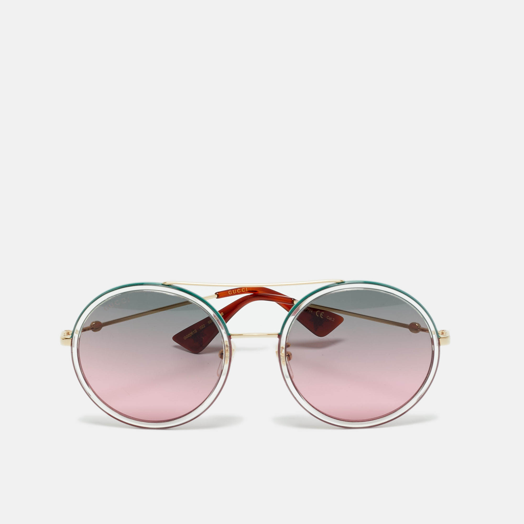 Pre-owned Gucci Green/pink Gradient Gg0061s Round Sunglasses