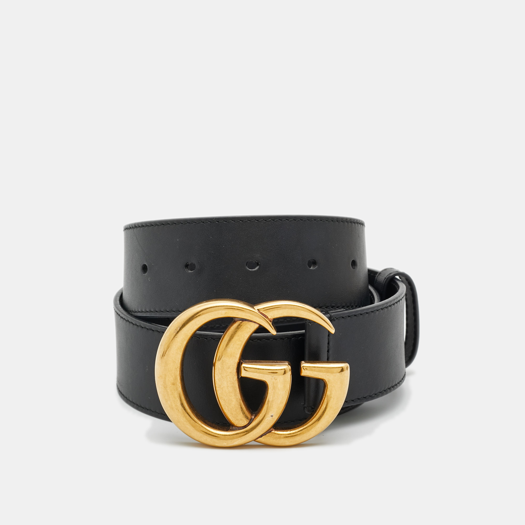 

Gucci Black Leather GG Marmont Buckle Belt