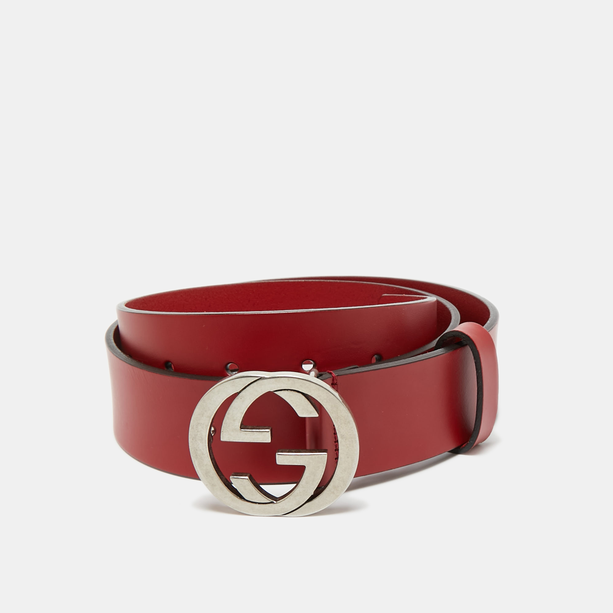 

Gucci Red Leather Interlocking G Buckle Belt 85CM