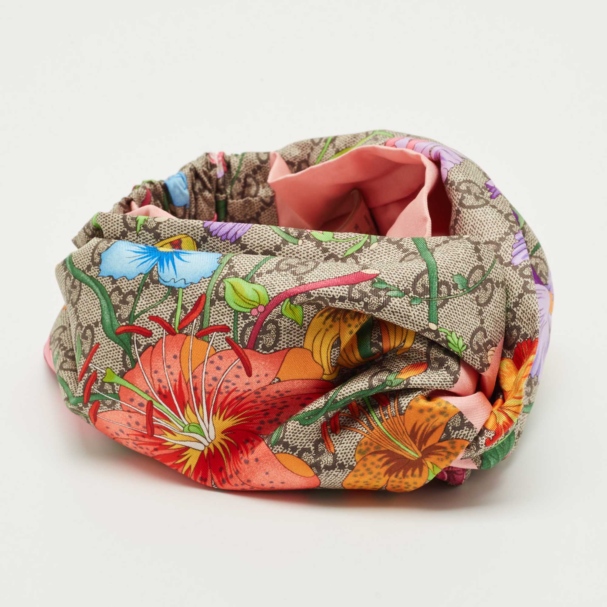 

Gucci Multicolor Floral GG Supreme Print Silk Headband
