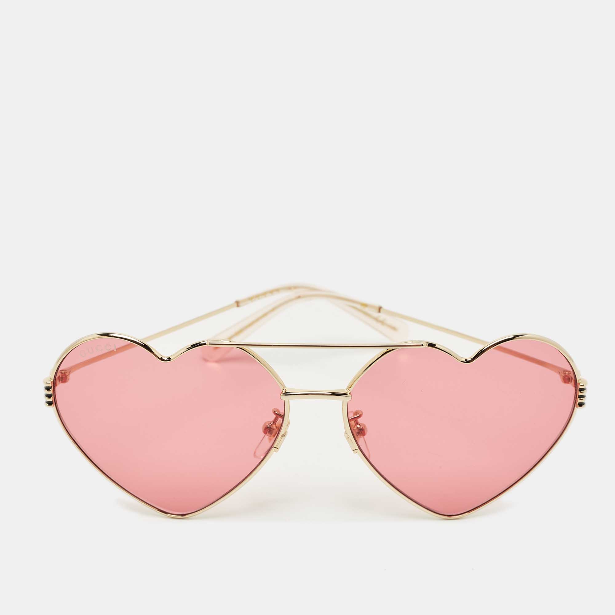 

Gucci Pink/Gold Tone GG1283S Heart Aviator Sunglasses