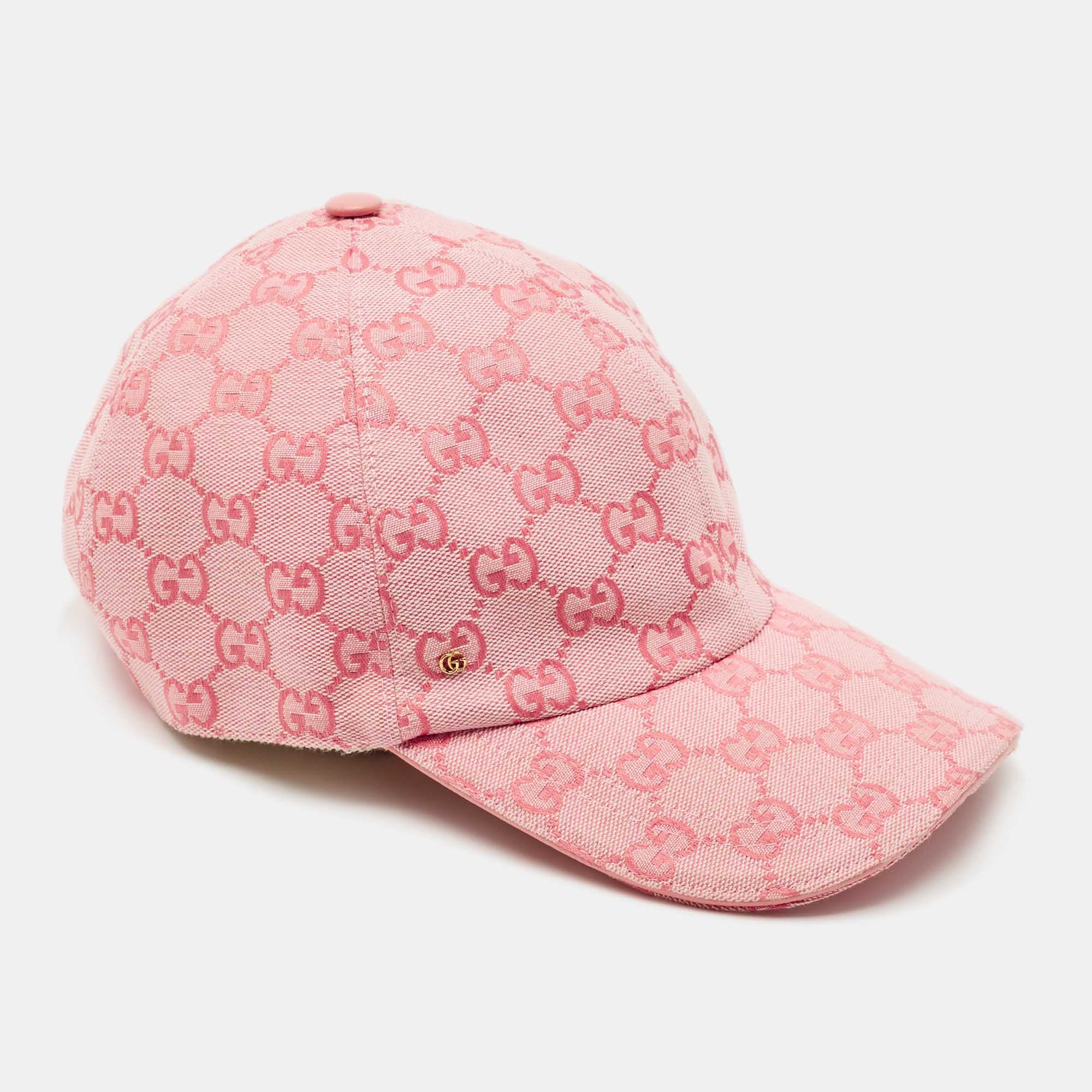 Pre-owned Gucci Pink Gg Monogram Canvas Baseball Cap M Size 58
