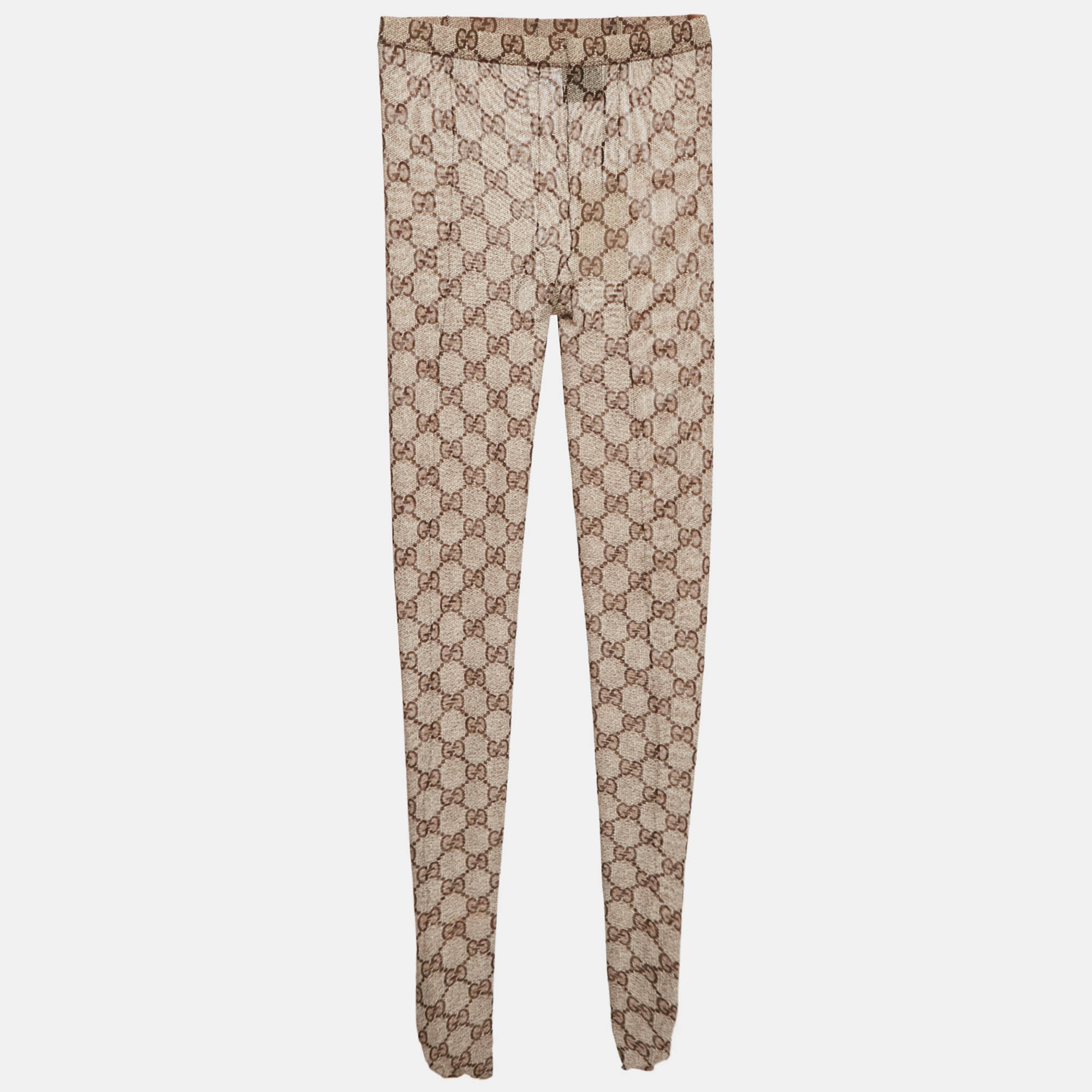 

Gucci Beige GG Supreme Monogram Print Nylon Mesh Tights L
