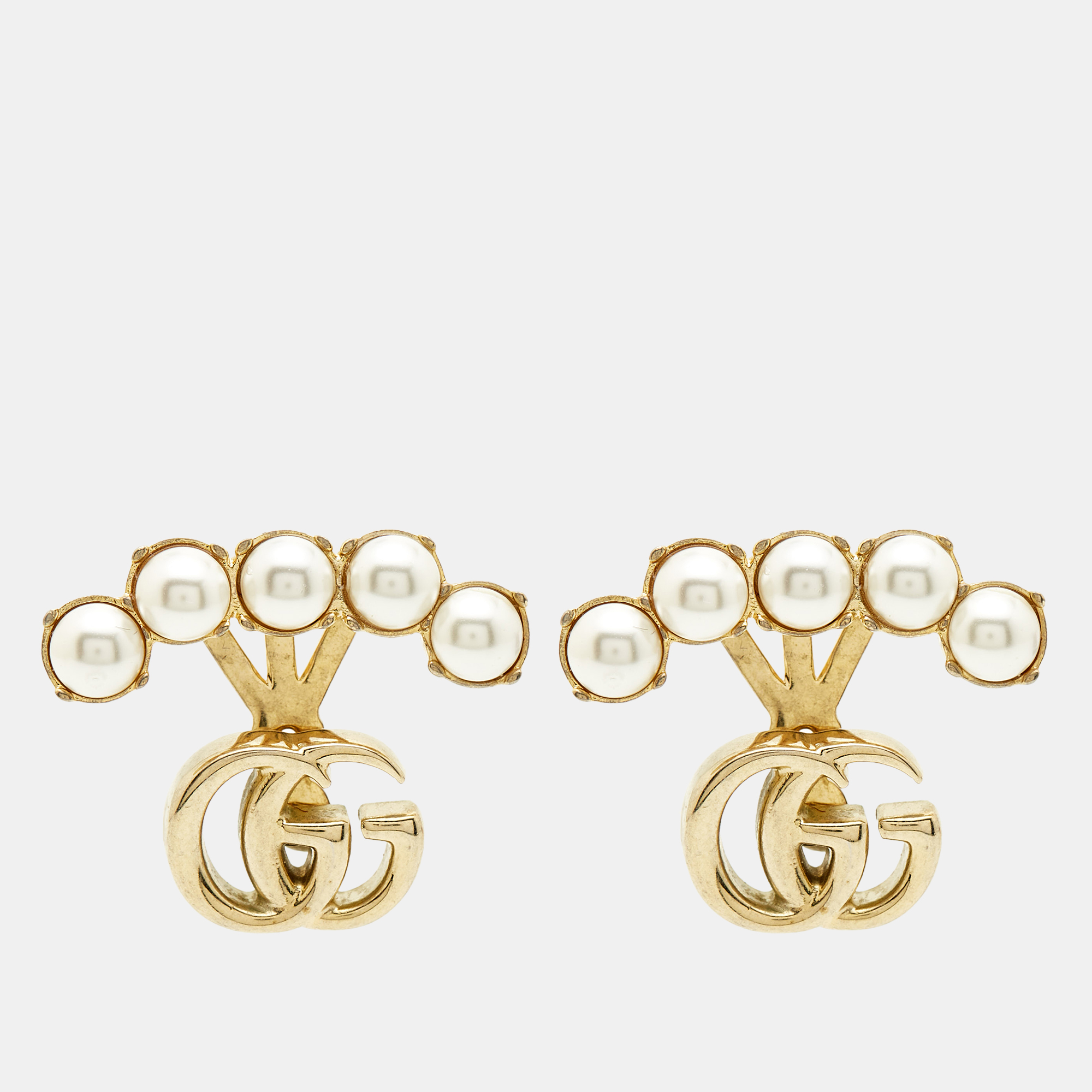 

Gucci Double G Faux Pearl Gold Tone Earrings