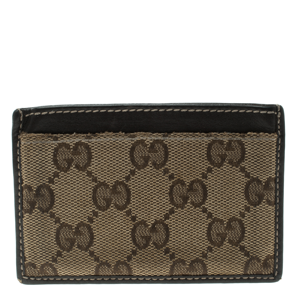 Gucci Beige/Brown GG Canvas and Leather Card Case