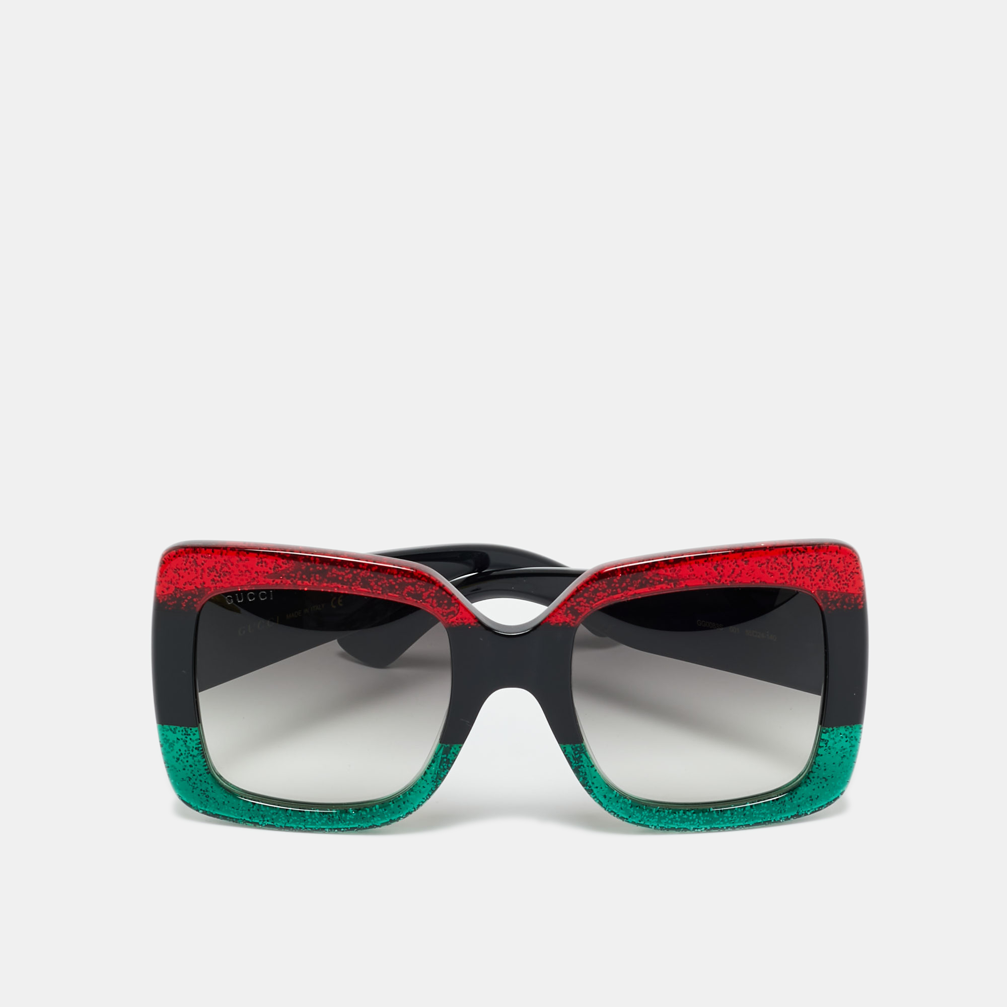 

Gucci Red/Green Glitter GG0083S Interlocking G Oversized Sunglasses