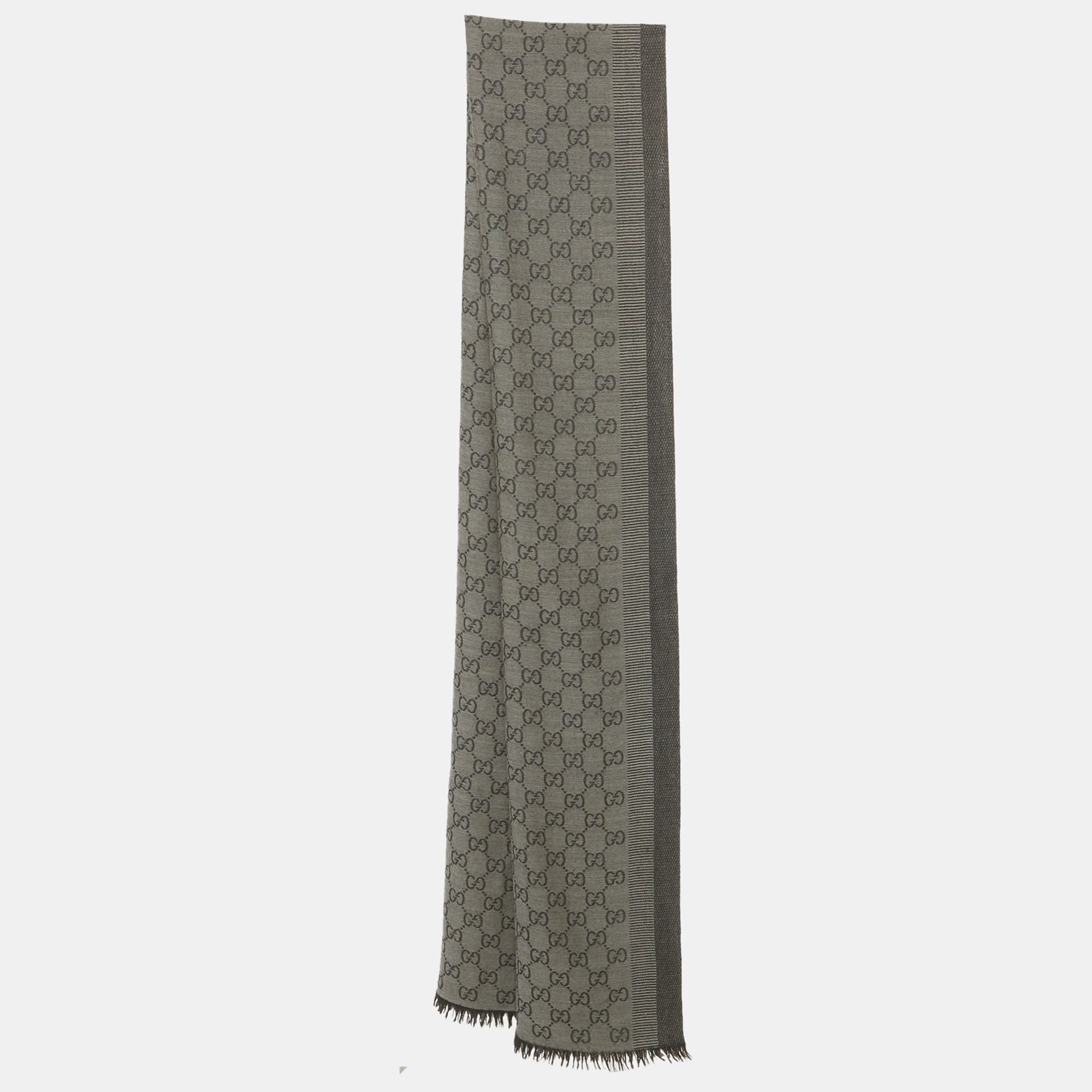 Pre-owned Gucci Brown Gg Jacquard Wool Blend Stole