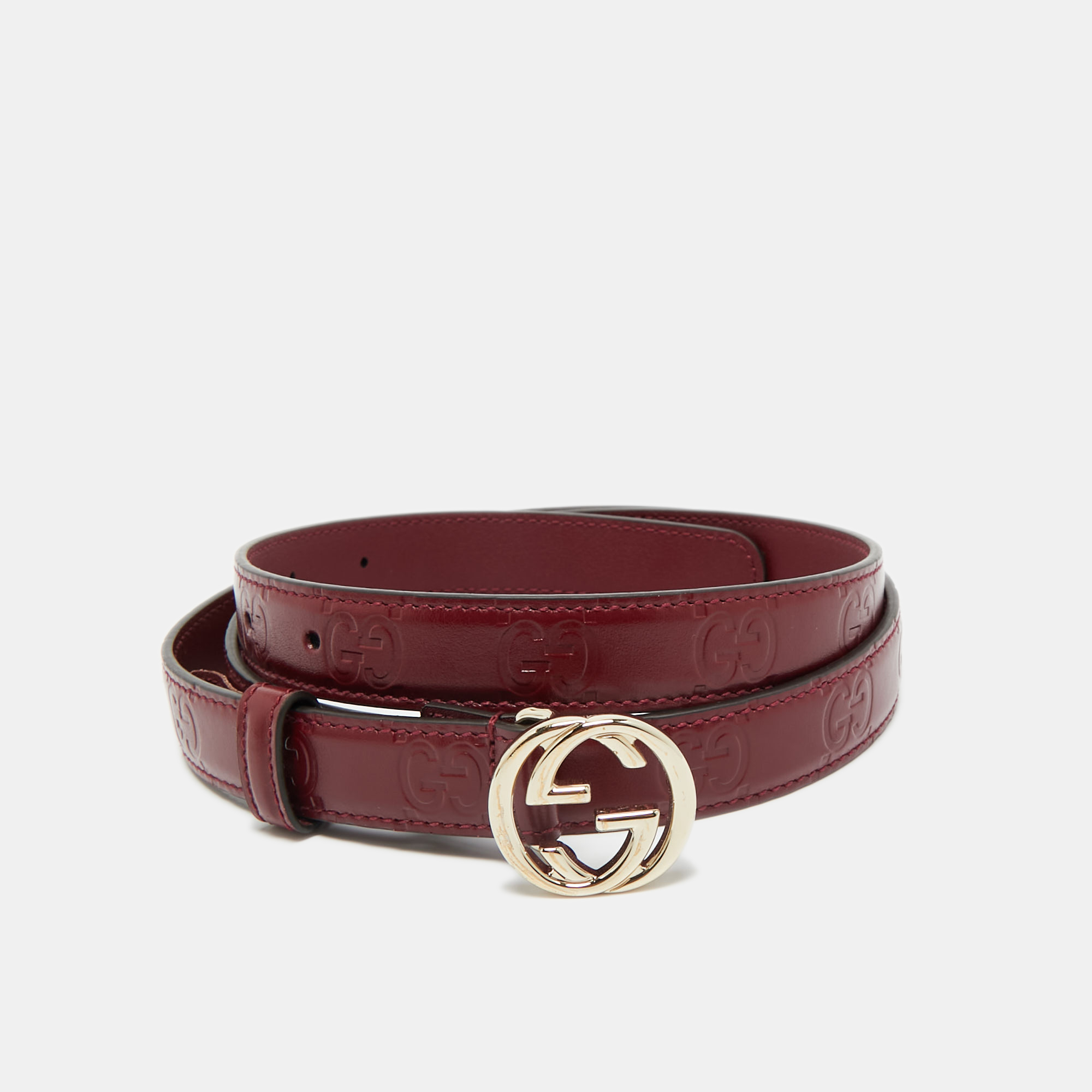 

Gucci Burgundy Guccissima Leather Interlocking G Slim Belt 95CM