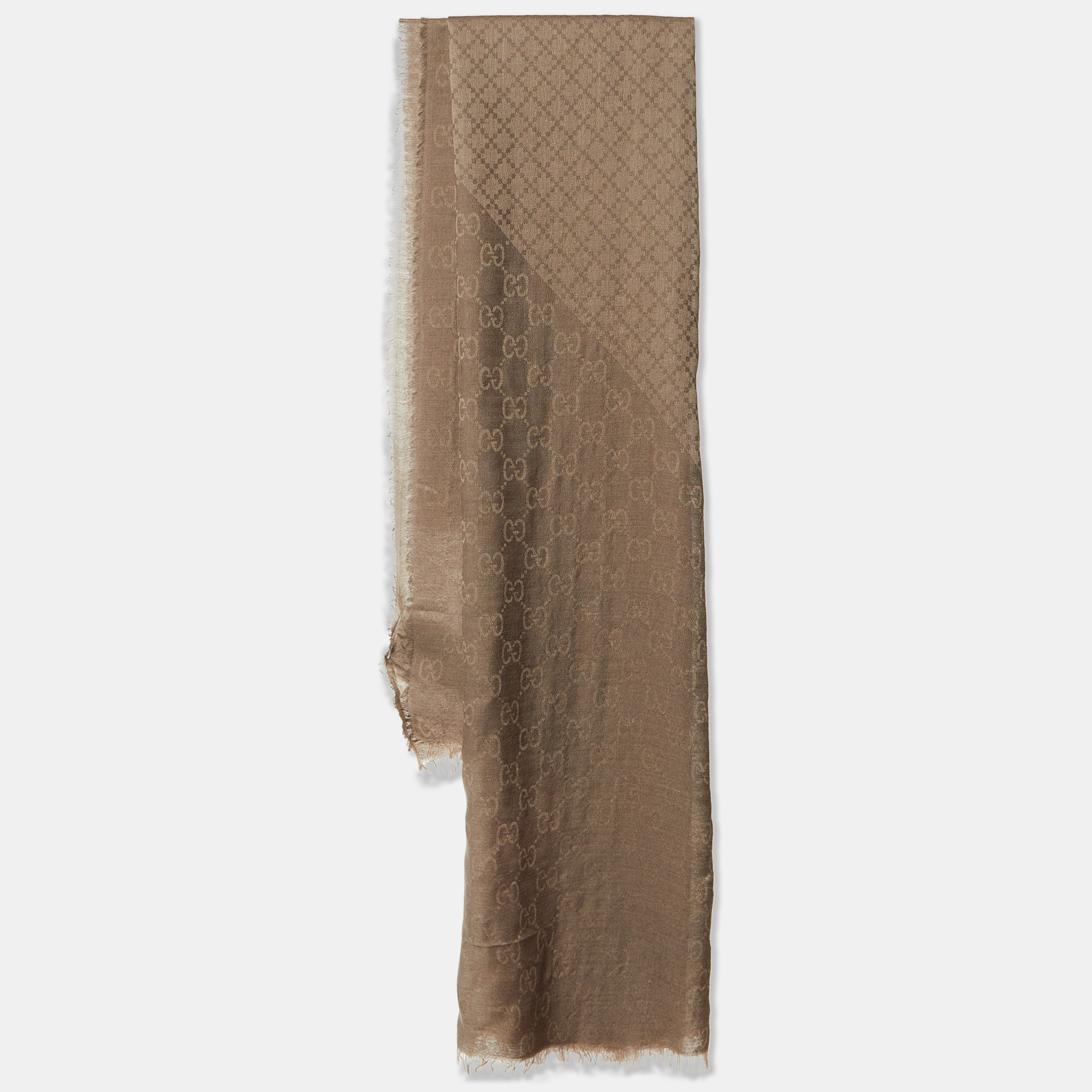 

Gucci Brown GG Jacquard Wool Fringe Scarf