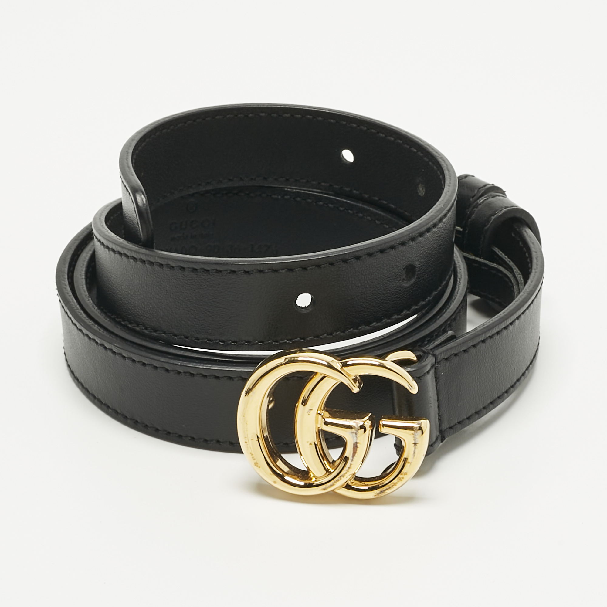 

Gucci Black Leather GG Marmont Slim Belt 90CM