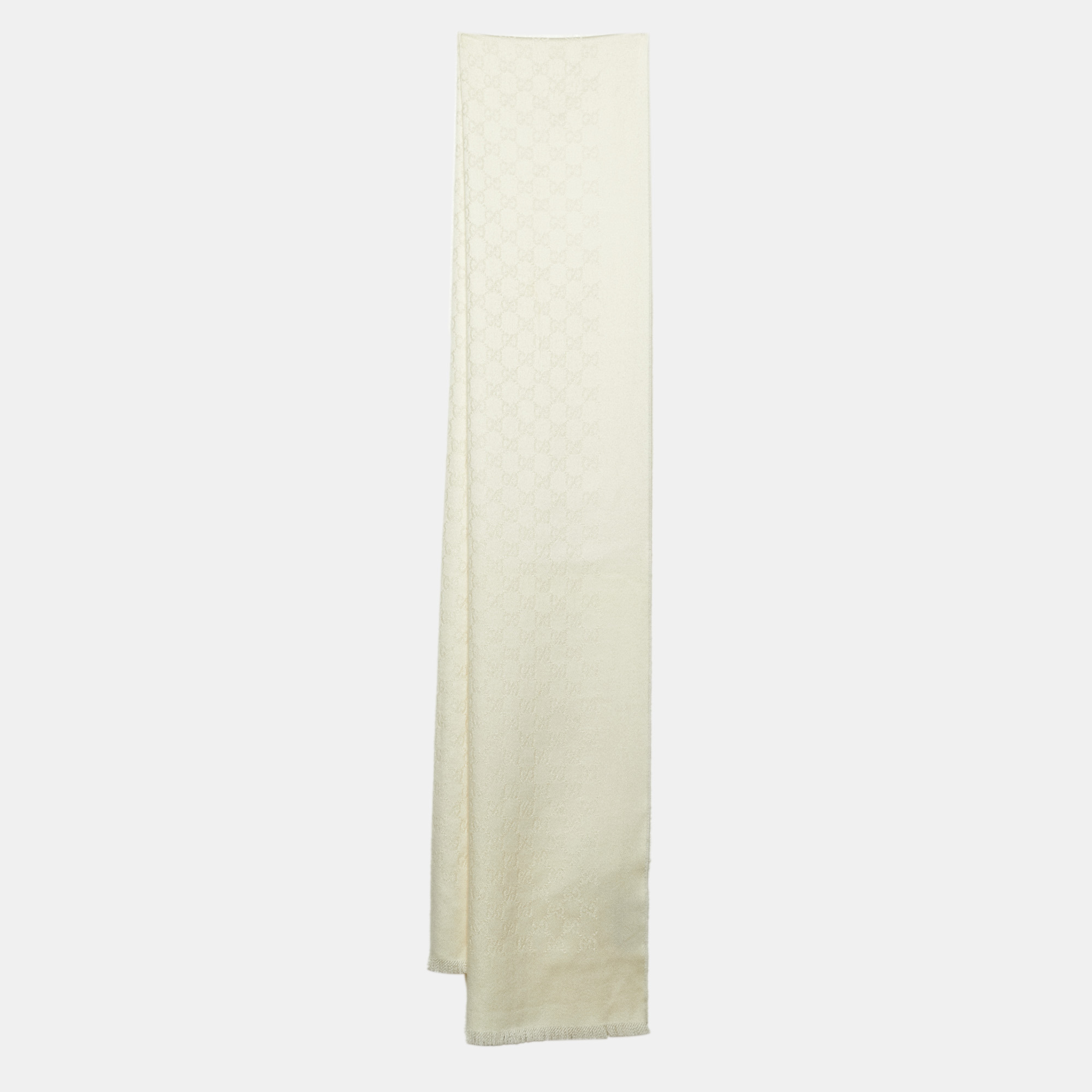 

Gucci Off White GG Jacquard Cashmere Fringed Scarf