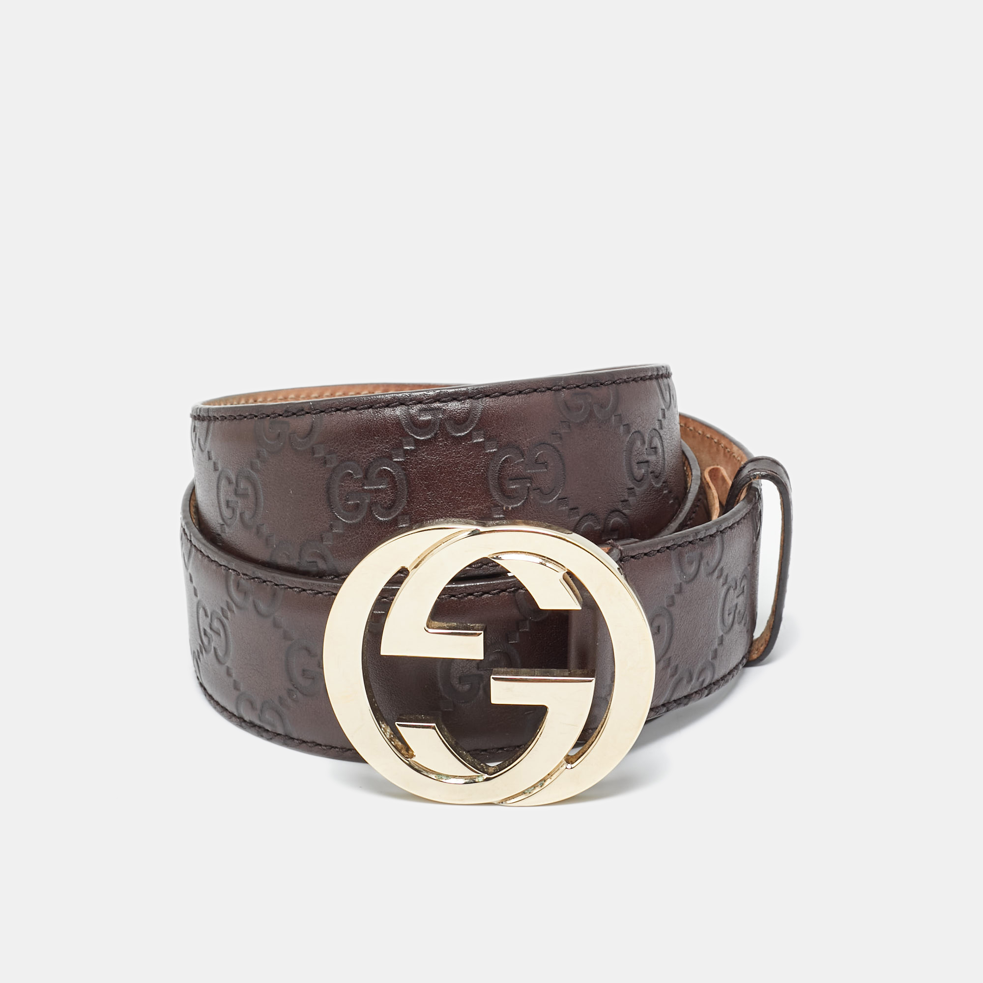 

Gucci Dark Brown Guccissima Leather Interlocking G Belt 95CM