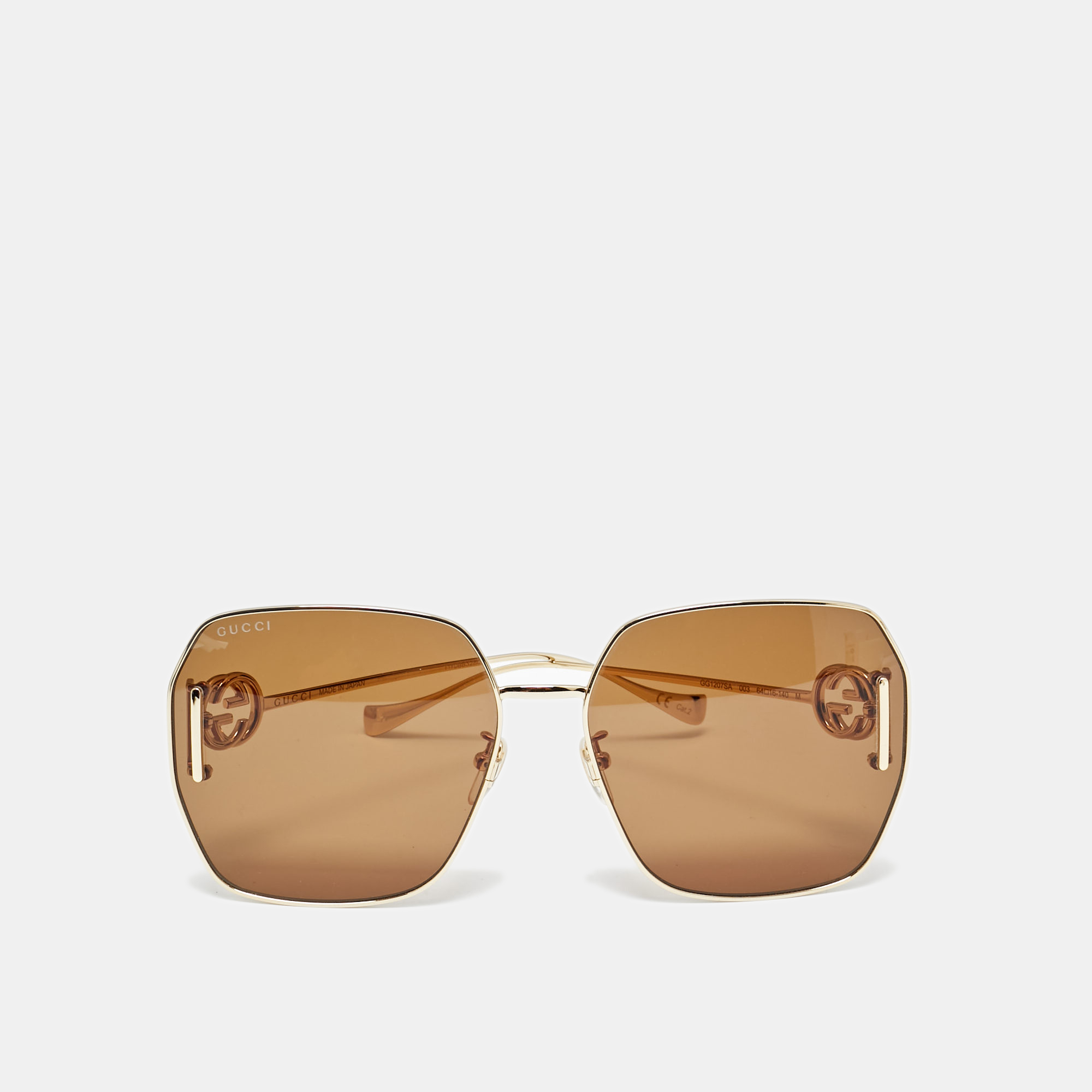 

Gucci Brown/Gold Tone GG1207SA Interlocking G Oversized Sunglasses