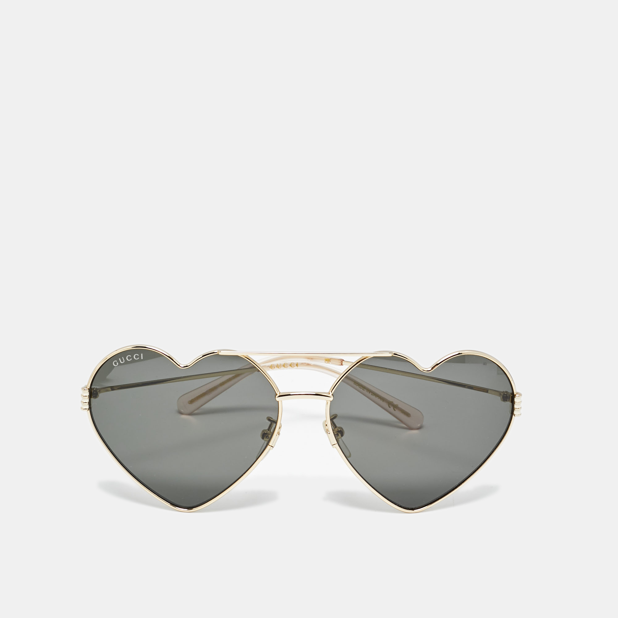 Pre-owned Gucci Black/gold Tone Gg1283s Heart Aviator Sunglasses