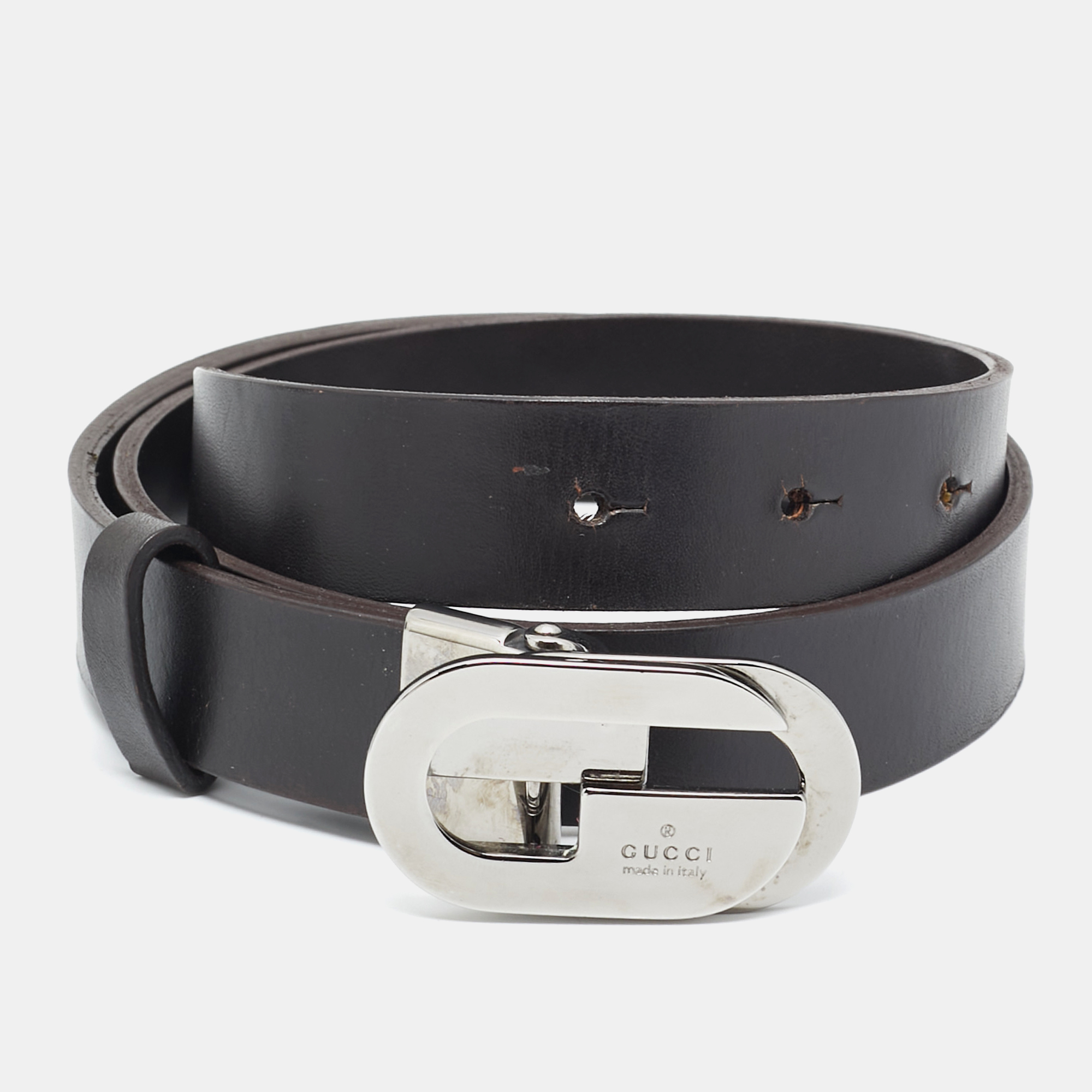 

Gucci Dark Brown Leather G Buckle Belt 70CM