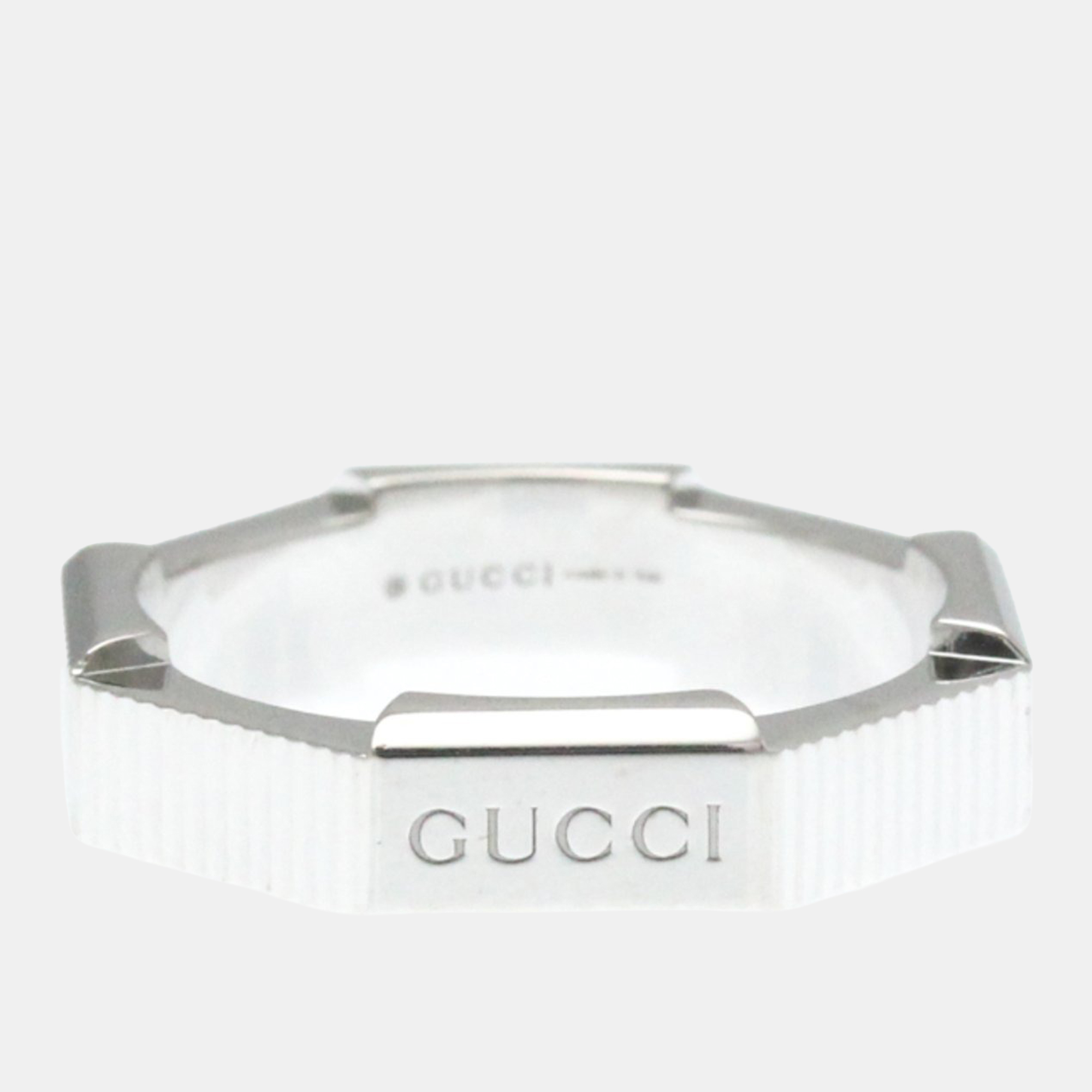 Pre-owned Gucci Link To White Gold 18k Fashion No Stone Band Ring Silver Eu 52