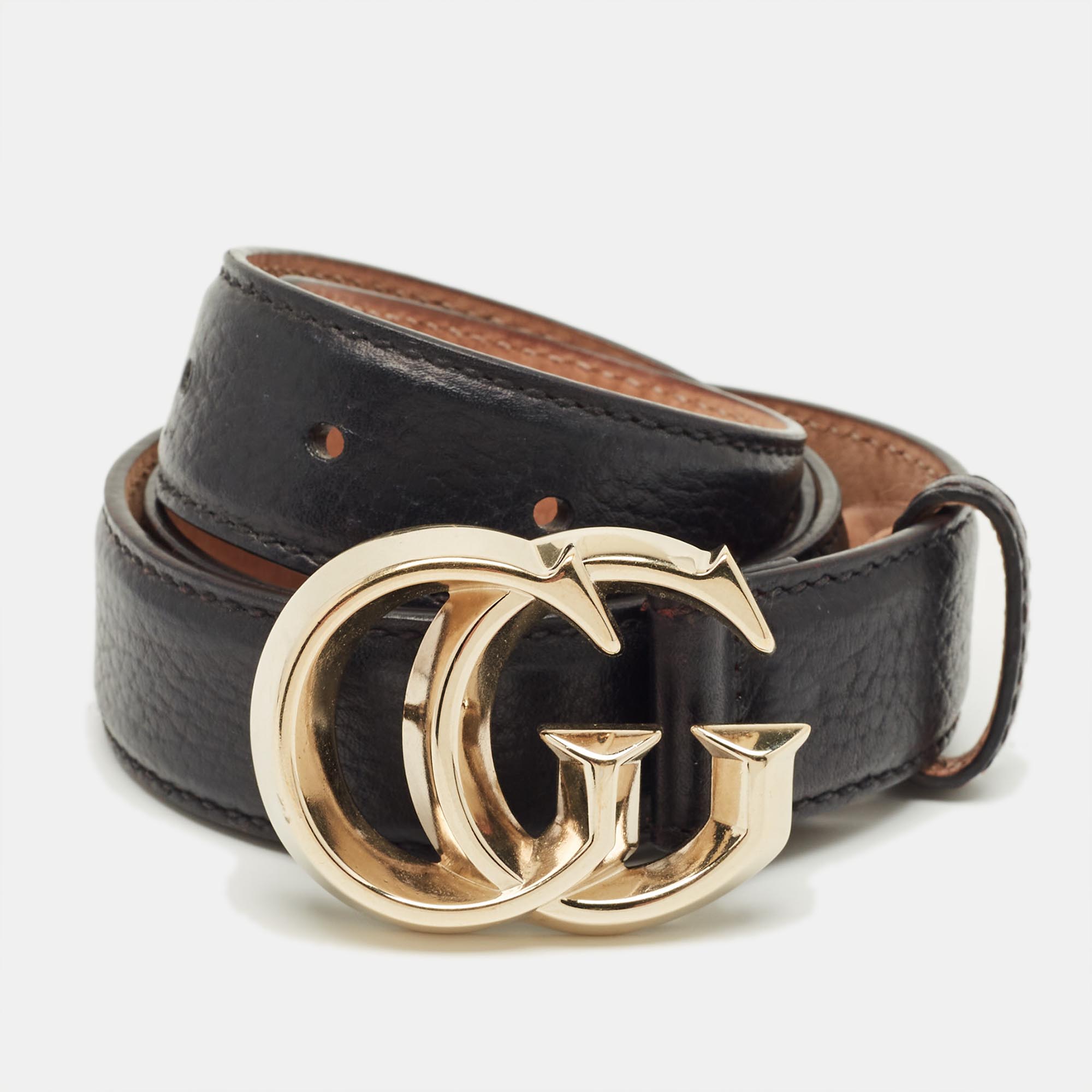 

Gucci Black Leather Double G Buckle Belt 80CM