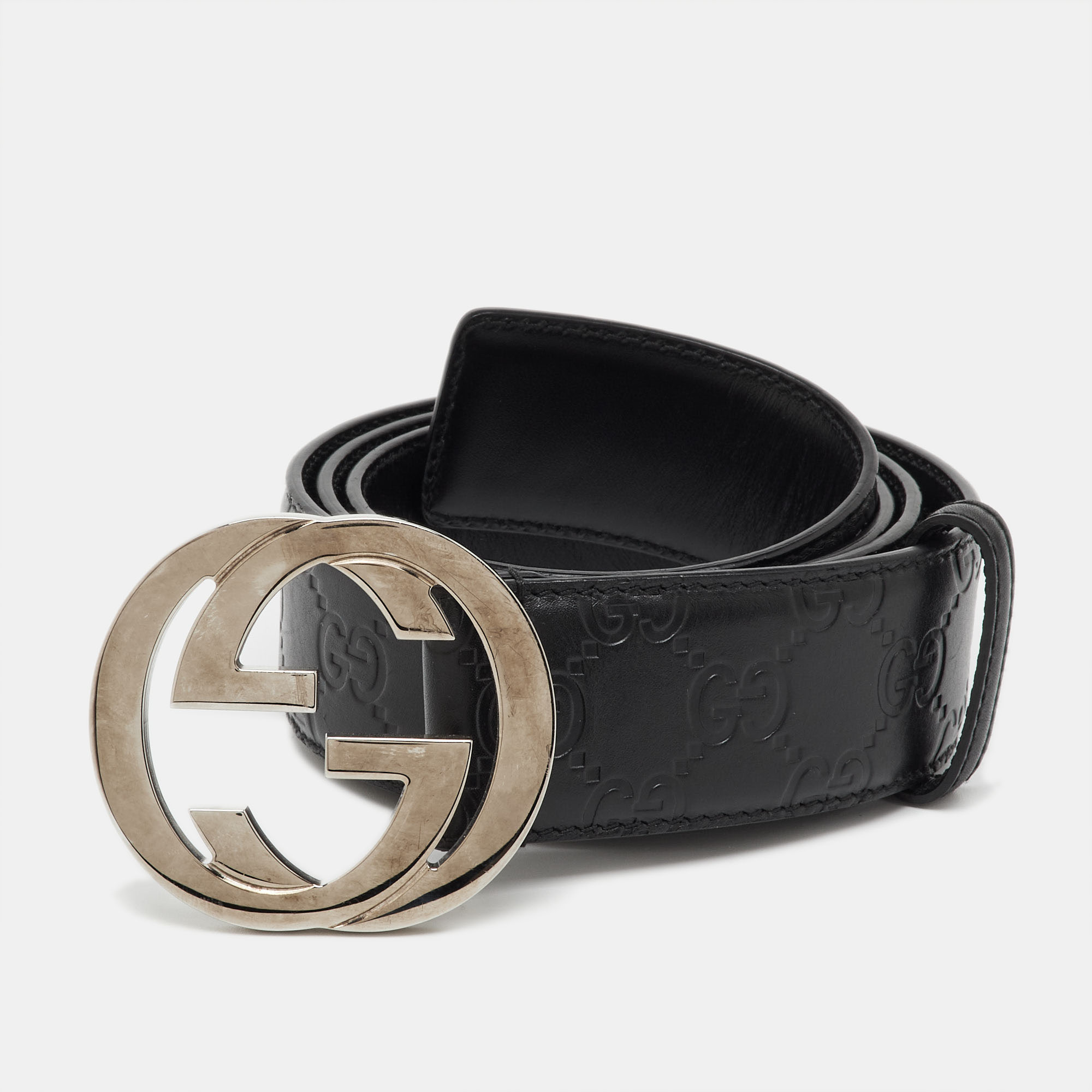 

Gucci Black Guccissima Leather Interlocking G Buckle Belt