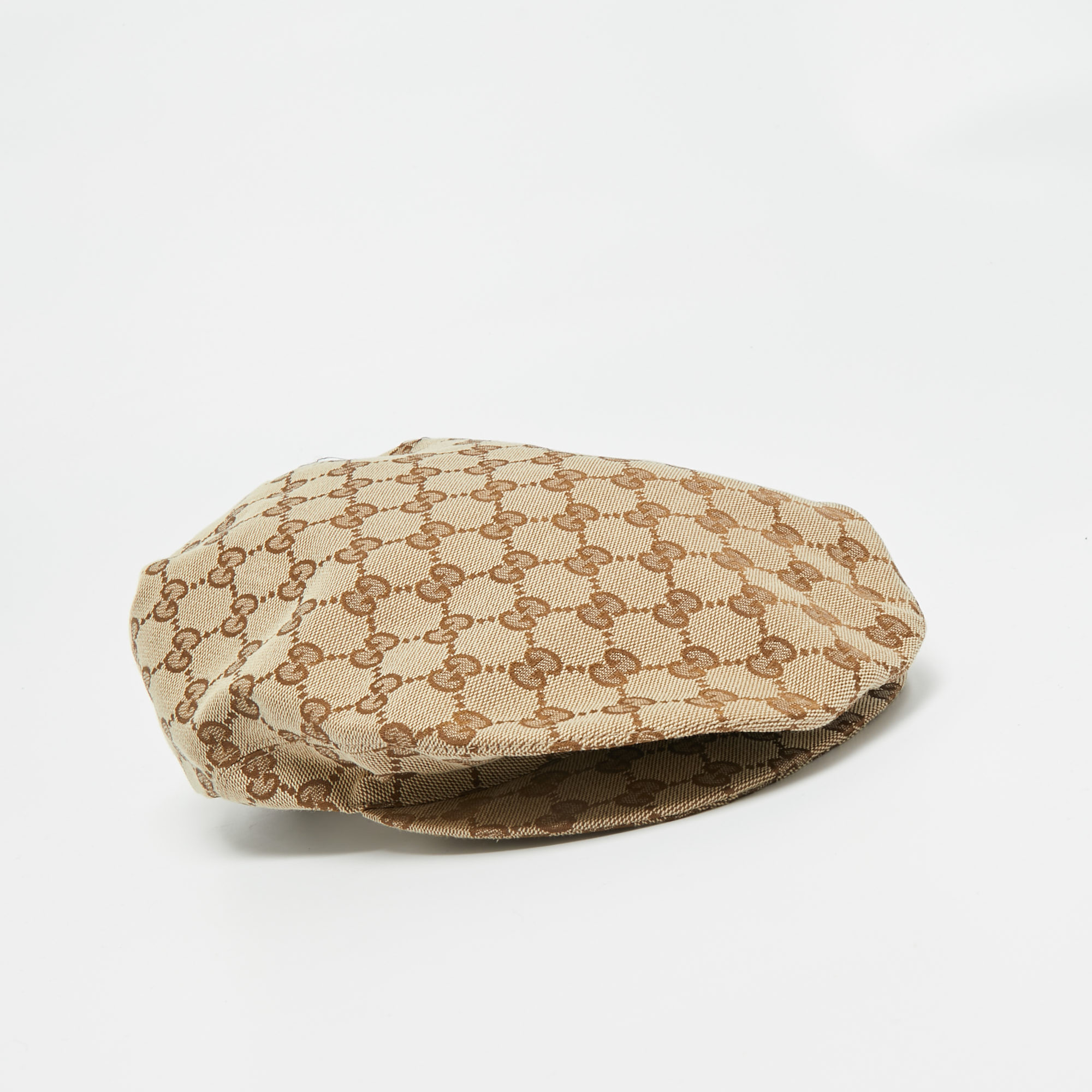 Pre-owned Gucci Beige Gg Cotton Canvas Flat Cap M In Sand