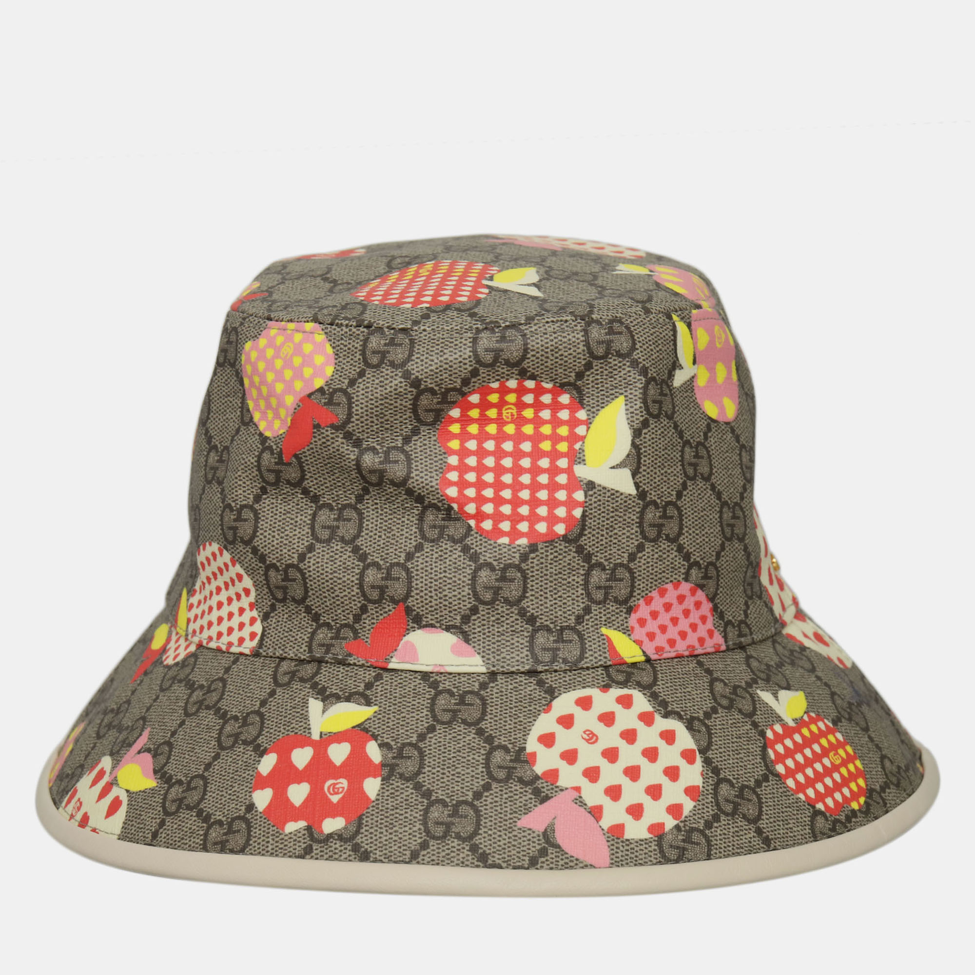 Pre-owned Gucci Brown Gg Supreme Les Pommes Bucket Hat