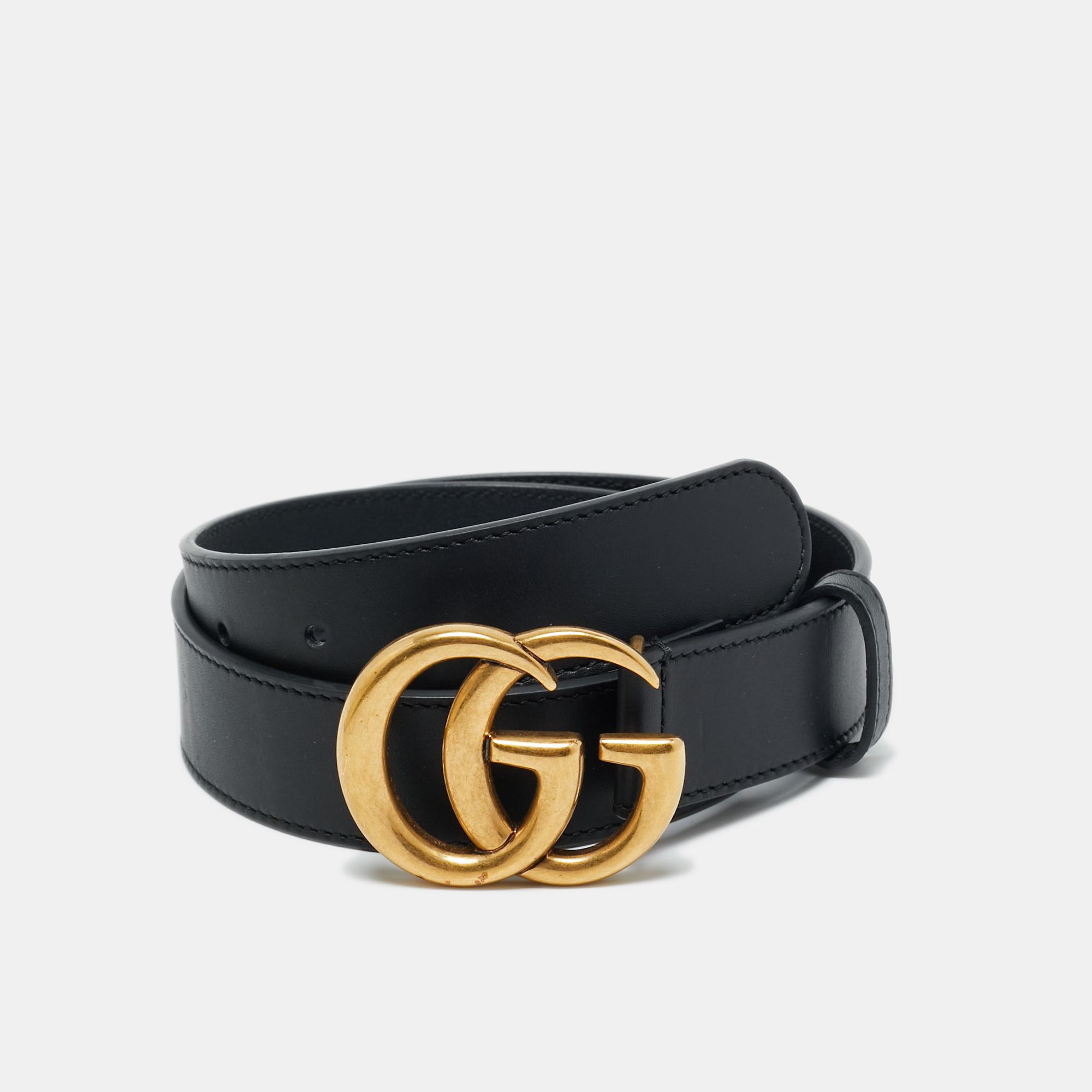 

Gucci Black Leather GG Marmont Buckle Belt