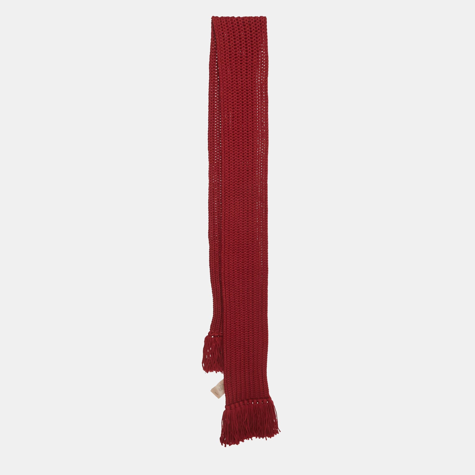 

Gucci Red Rib Knit Fringed Muffler